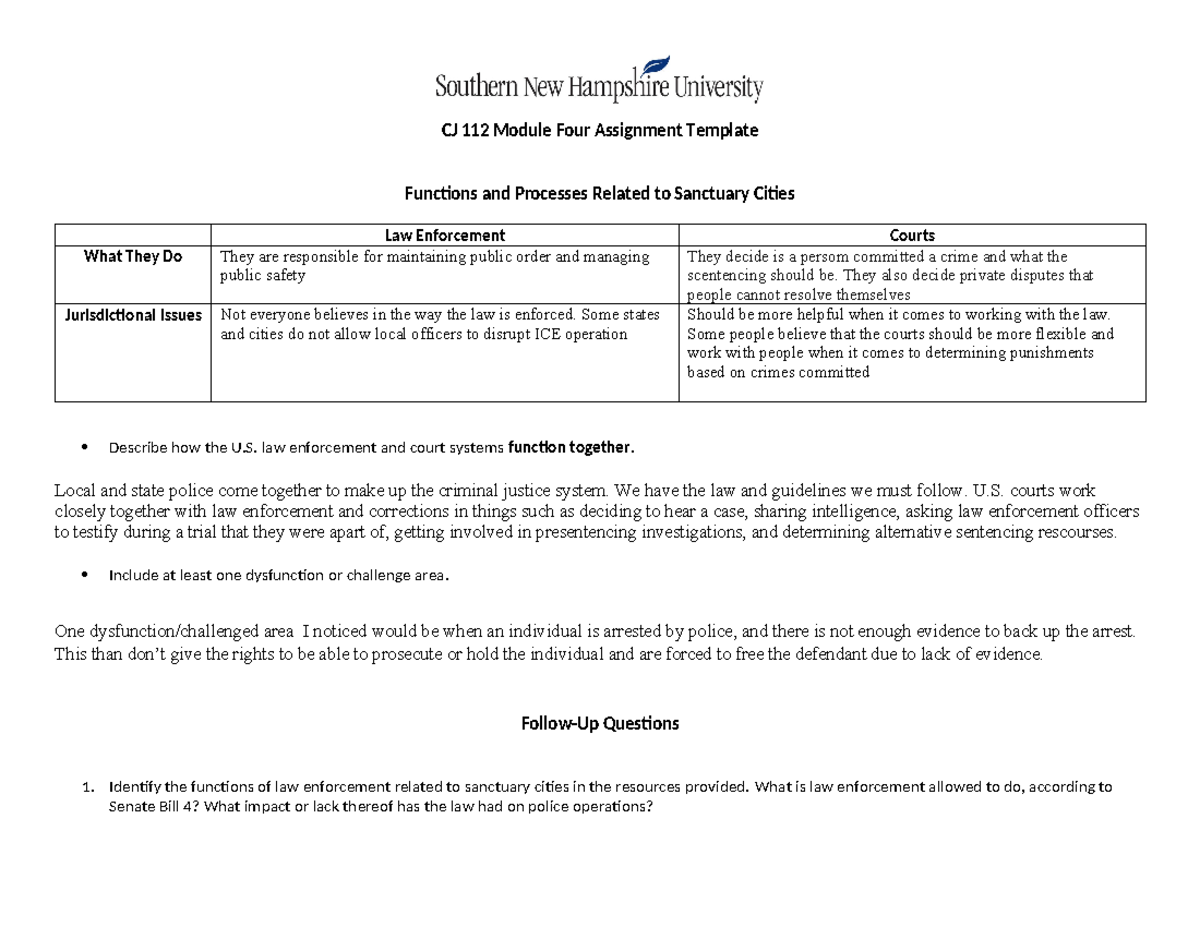 4 2 Cj 112 Module Four Assignment Template Functions And Processes Related To Sanctuary Cities 6976