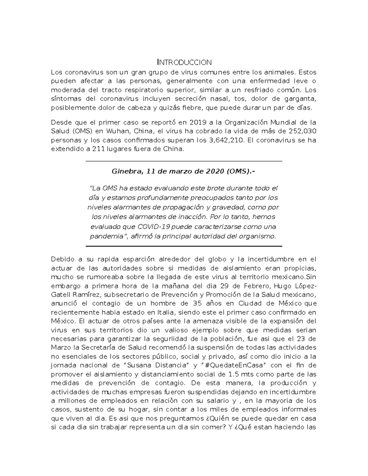 El efecto de la pandemia en el mercado laboral - INTRODUCCION Los ...