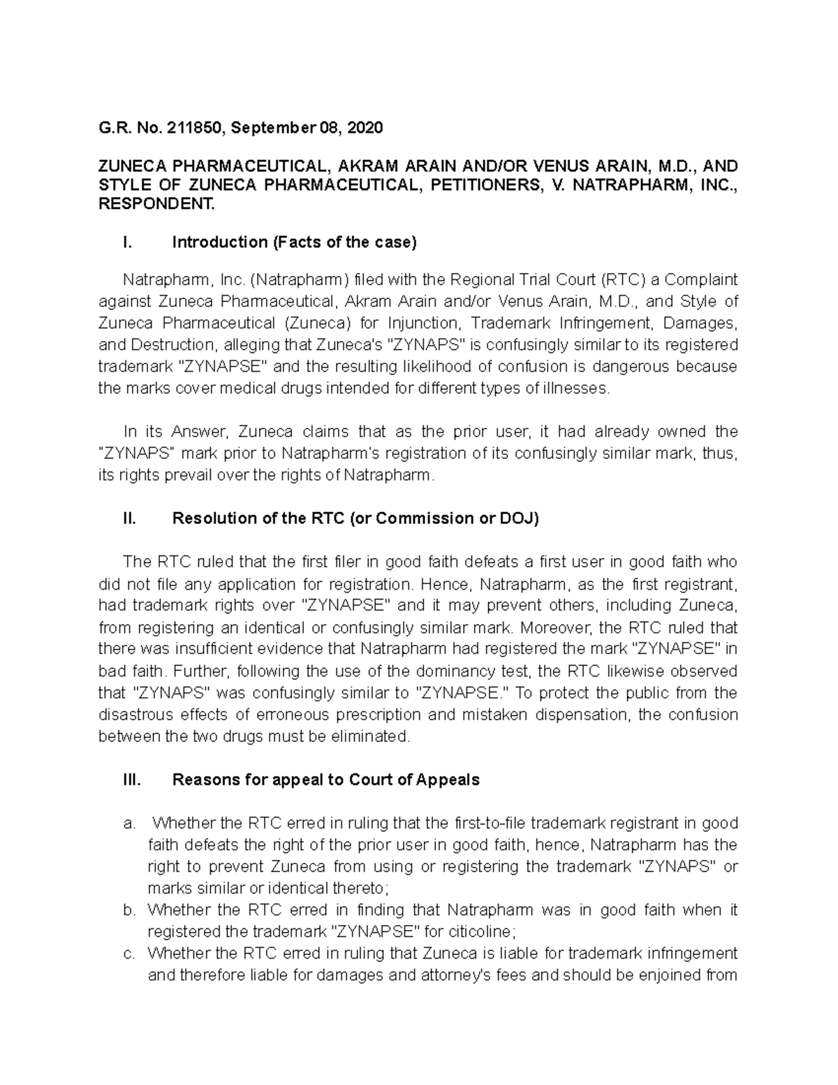 2NDCASE Case for intellectual property law G. No. 211850