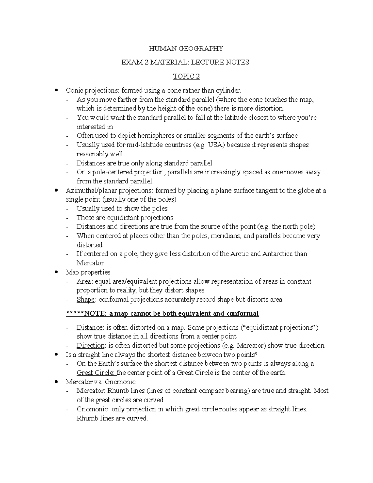 GEOG1101 EXAM2 Lecturenotes - HUMAN GEOGRAPHY EXAM 2 MATERIAL: LECTURE ...