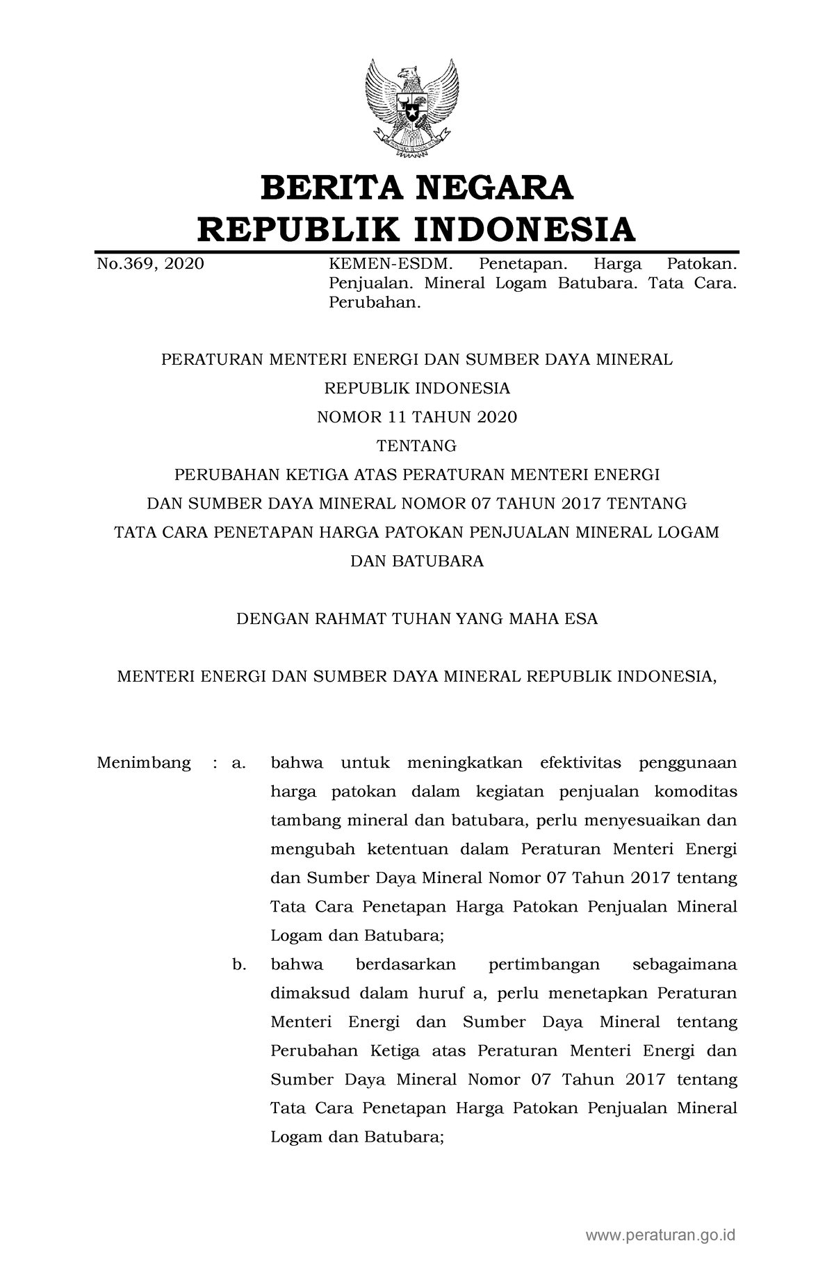 Permen ESDM Nomor 11 Tahun 2020 - BERITA NEGARA REPUBLIK INDONESIA No ...