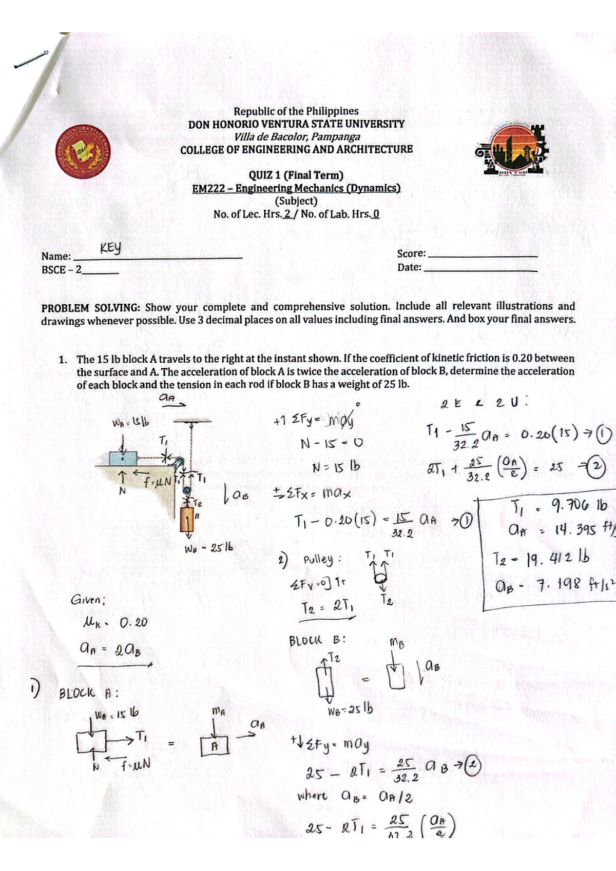 EM222 Q1 FT Solution - Civil Engineering - Studocu
