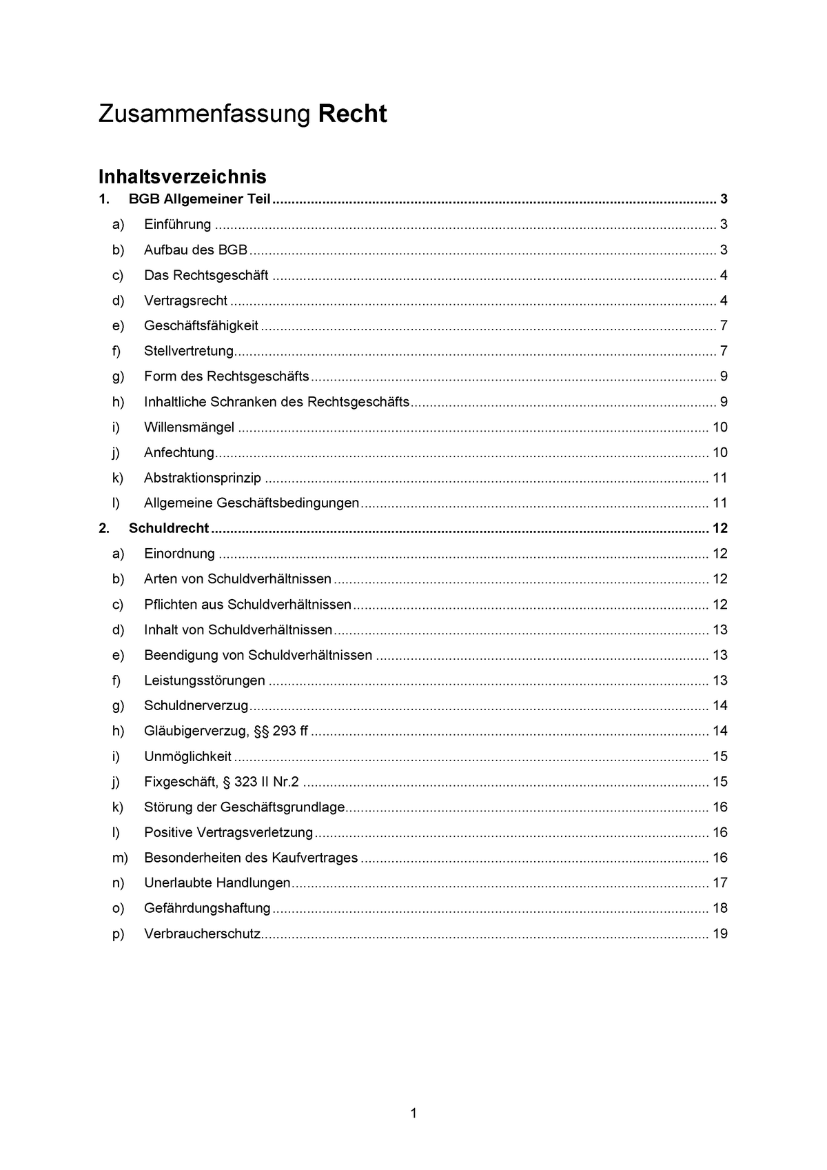 Recht Zusammenfassung - Zusammenfassung Recht Inhaltsverzeichnis 1. BGB ...