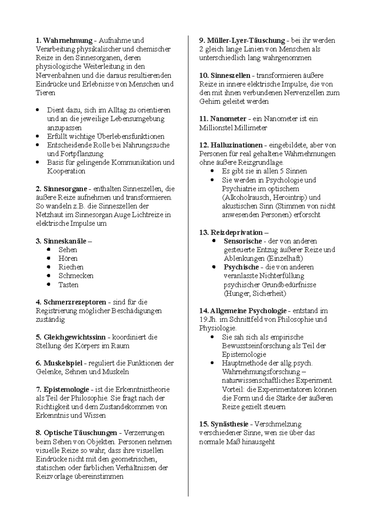 Allgemeine Psychologie 2 Definitionen 1. Wahrnehmung Aufnahme und