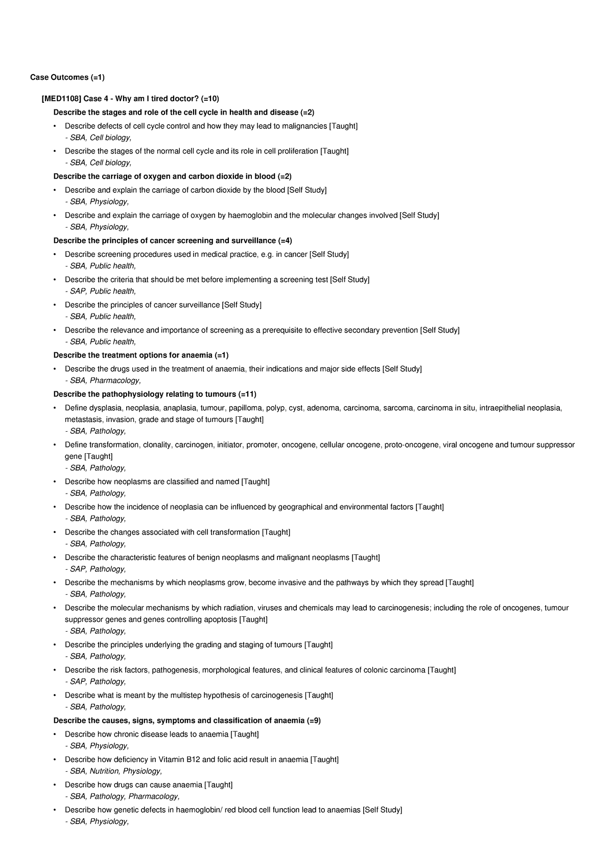 Case 4 LOs - Case 4 LOs - Case Outcomes (=1) [MED1108] Case 4 - Why am ...