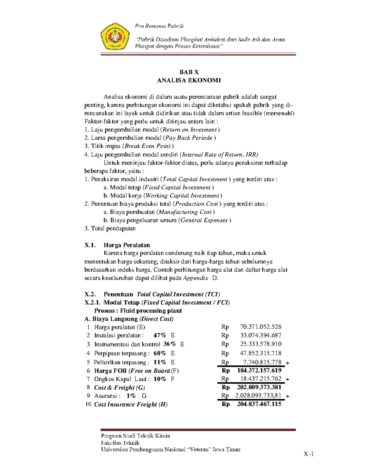 Bab X - Analisa Ekonomi - Analisa Ekonomi Di Dalam Suatu Perencanaan ...