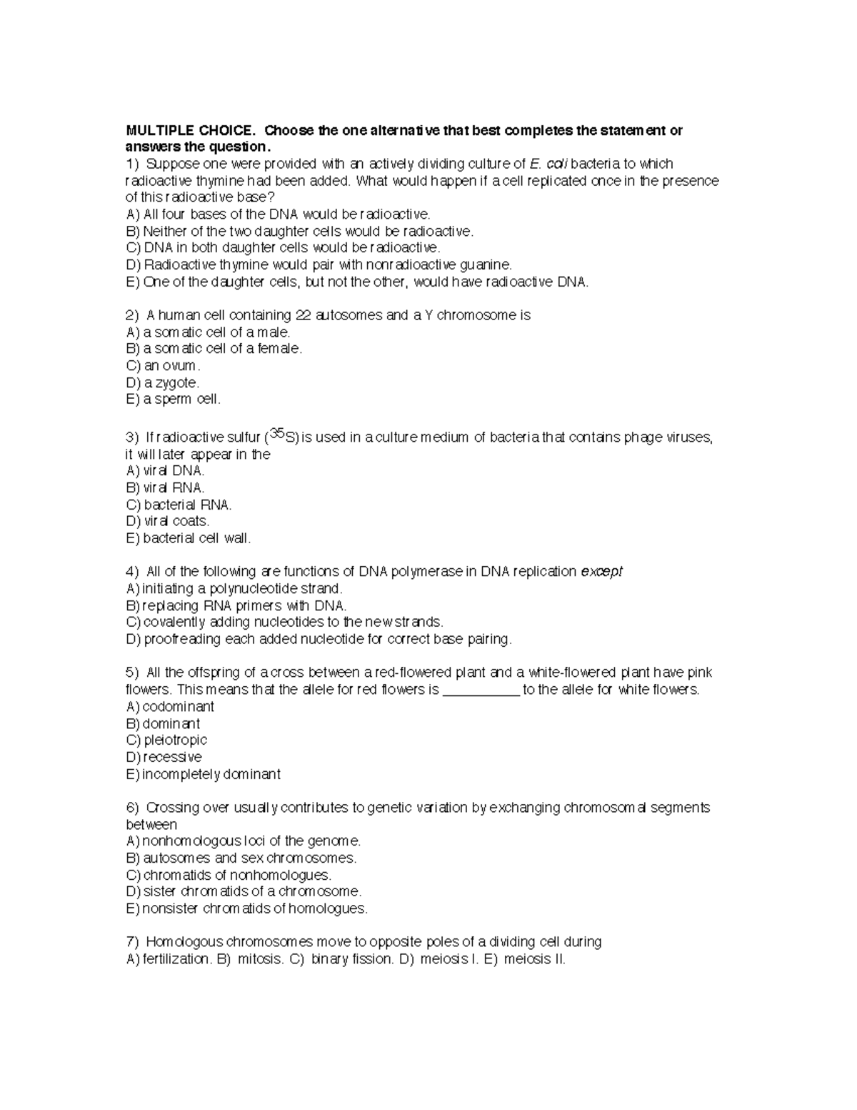 Bio 202 Exam 3 practice test 2019 Citovsky Dean - MULTIPLE CHOICE ...