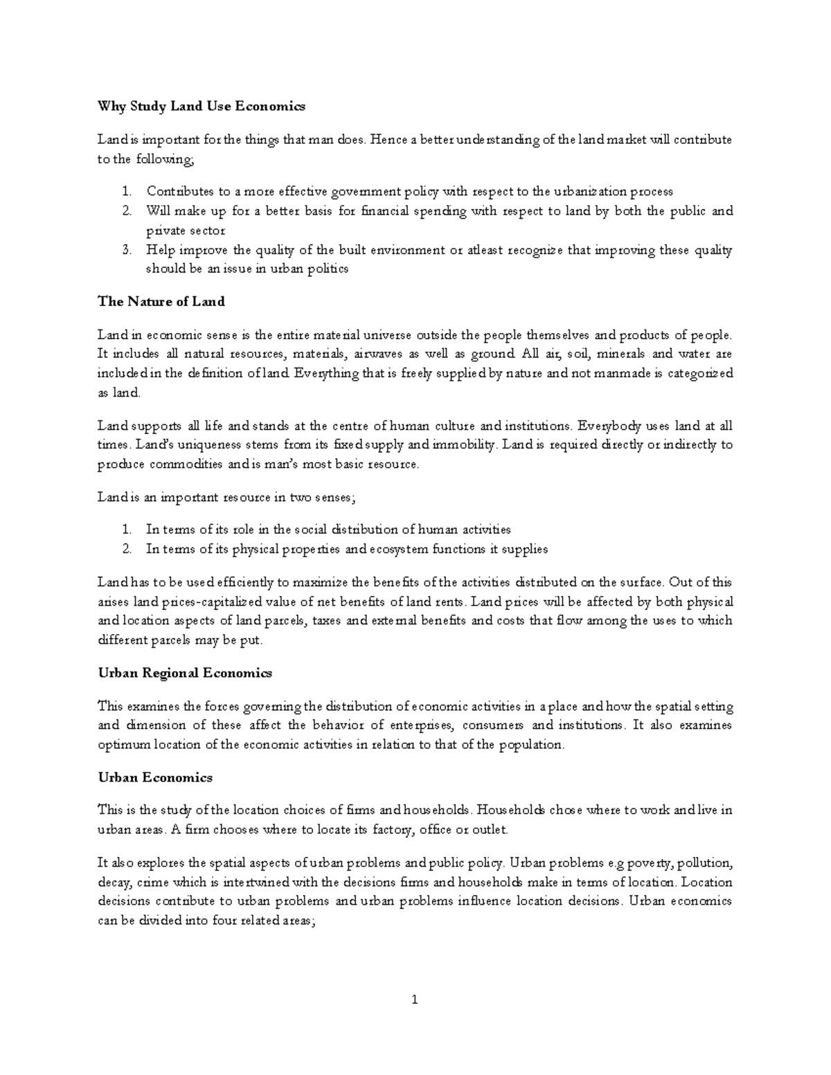 Land Economics NotesGIS Why Study Land Use Economics Land is