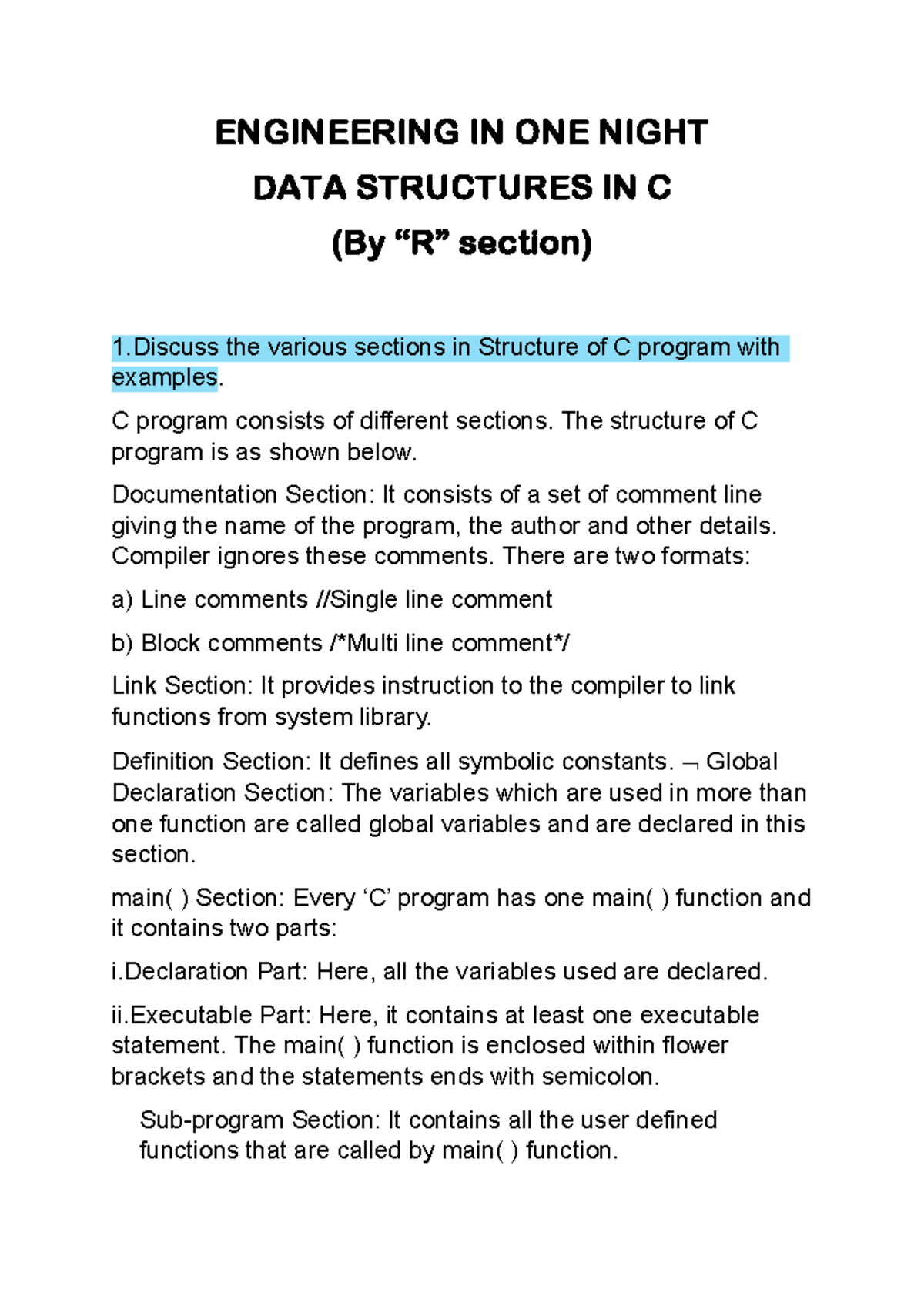 DS SEE QB - adasd - ENGINEERING IN ONE NIGHT DATA STRUCTURES IN C (By ...