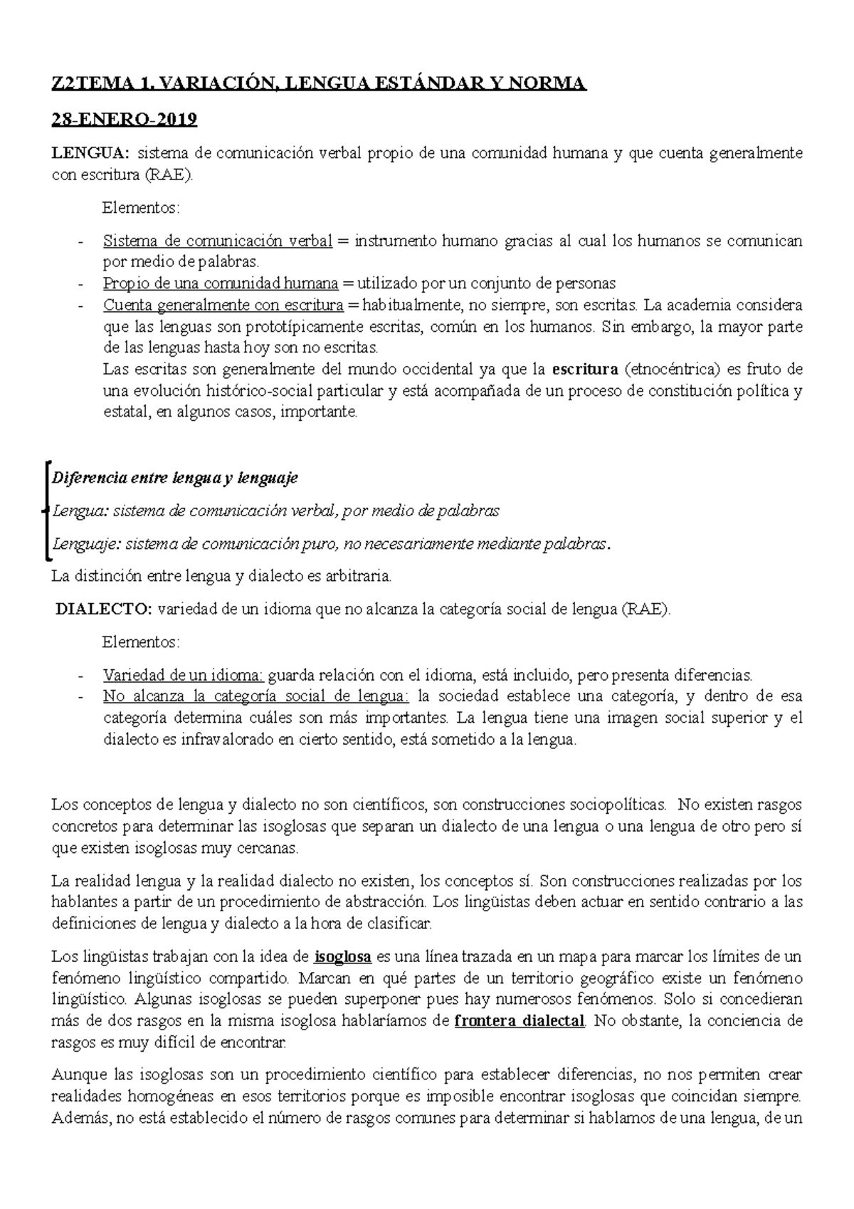 Diferencia Entre Lengua Y Dialecto Rae Lengua Aplicada A LOS Medios SesióN 1 - Z2TEMA 1. VARIACIÓN, LENGUA  ESTÁNDAR Y NORMA 28-ENERO- - StuDocu