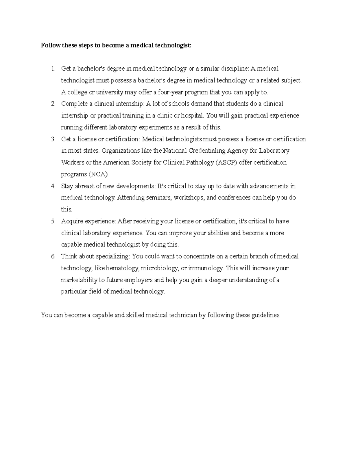 Assignment on How to a Medical Technologist Follow these steps