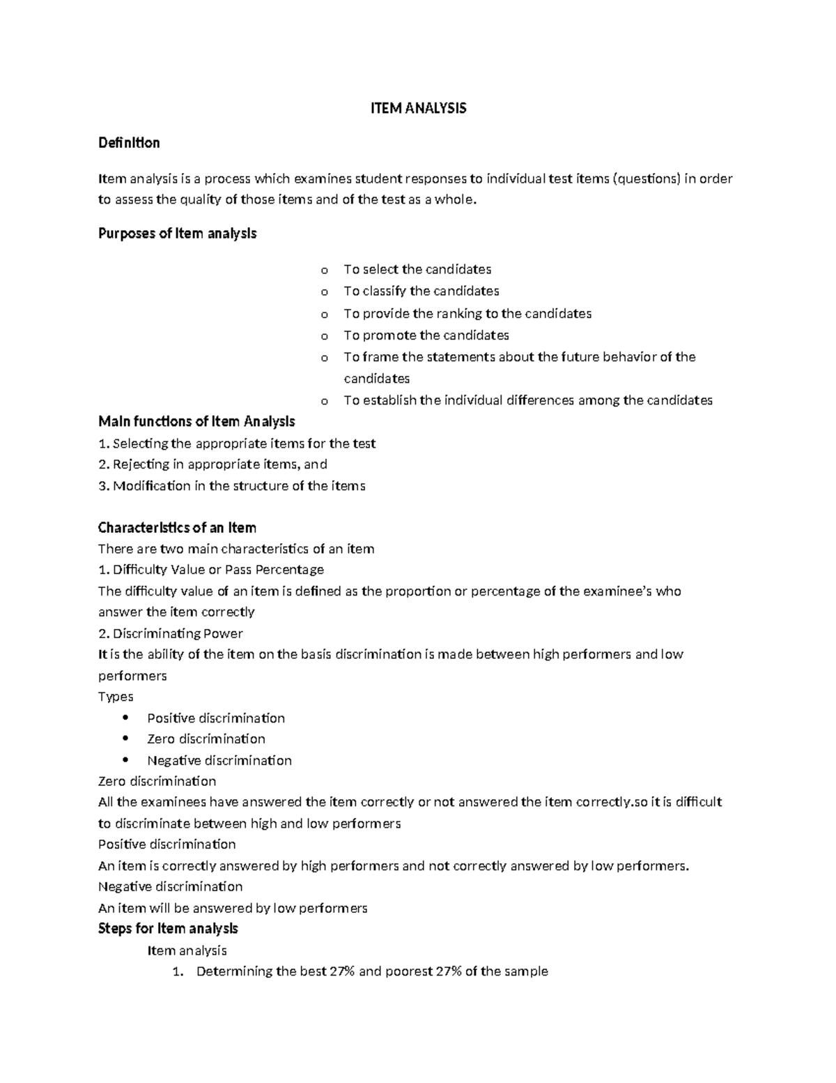 Item analysis - ITEM ANALYSIS Definition Item analysis is a process ...