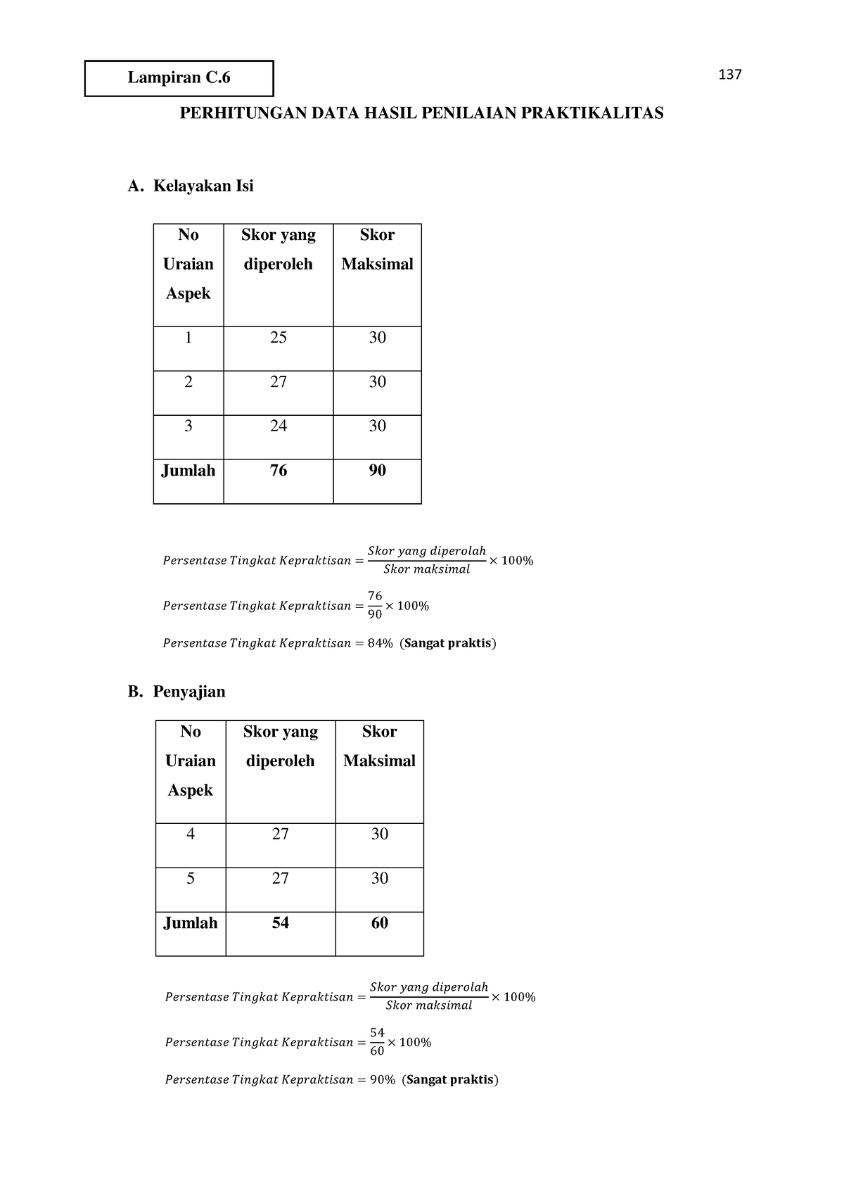 Lampiran C6 Perhitungan DATA Hasil Penilaian Praktikalitas ...