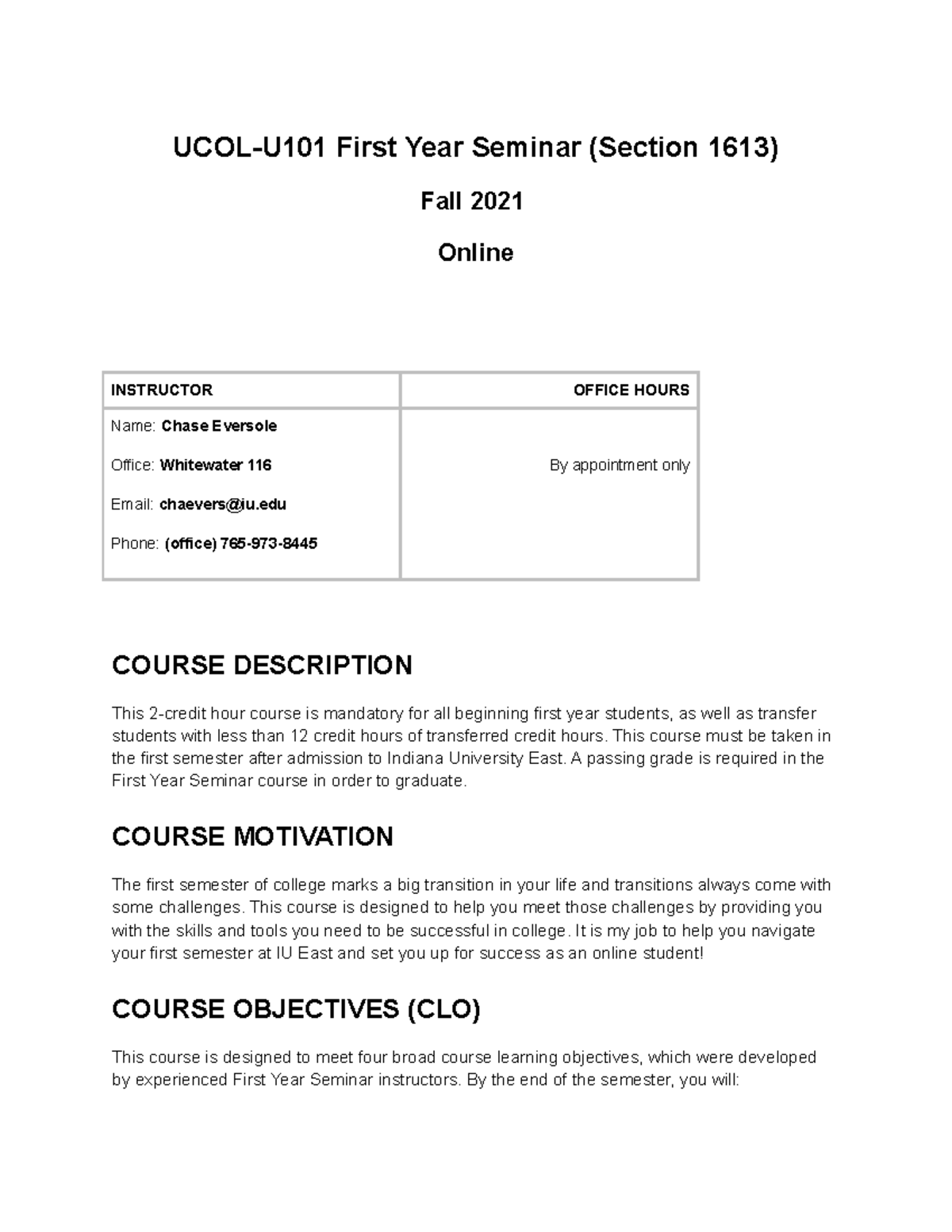 FYS FA21 Syllabus (final) 2021 Activity - UCOL-U101 First Year Seminar  (Section 1613) Fall 2021 - Studocu