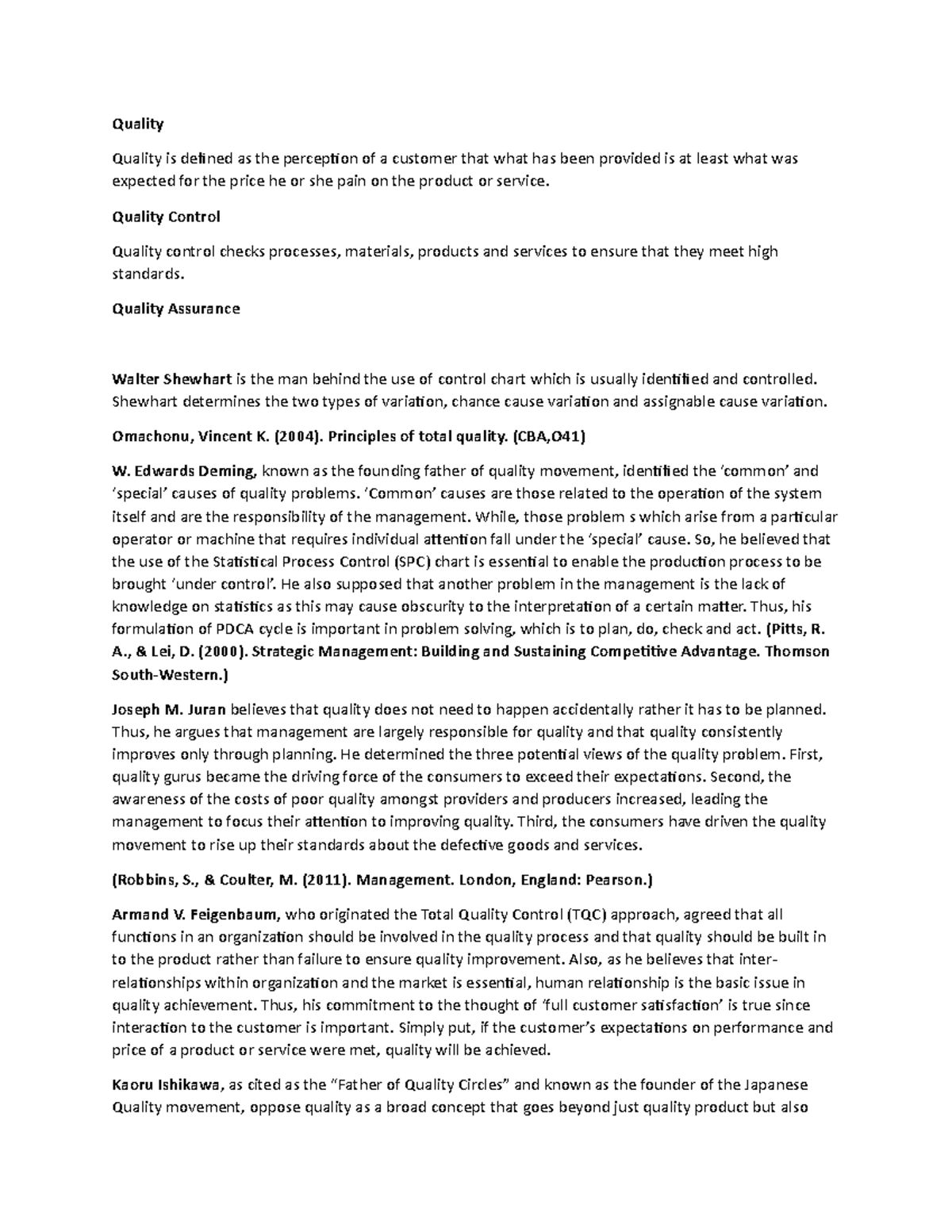 Quality - Lecture notes 1 - Quality Quality is defined as the ...