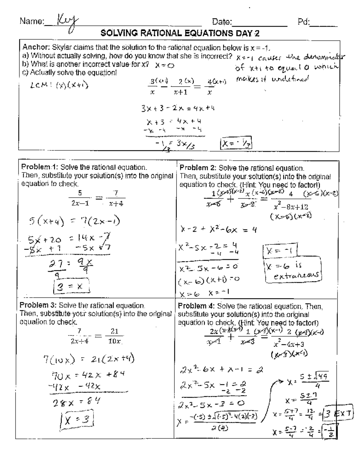 Solving Rationals worksheet KEY - ARTH 526 - Studocu