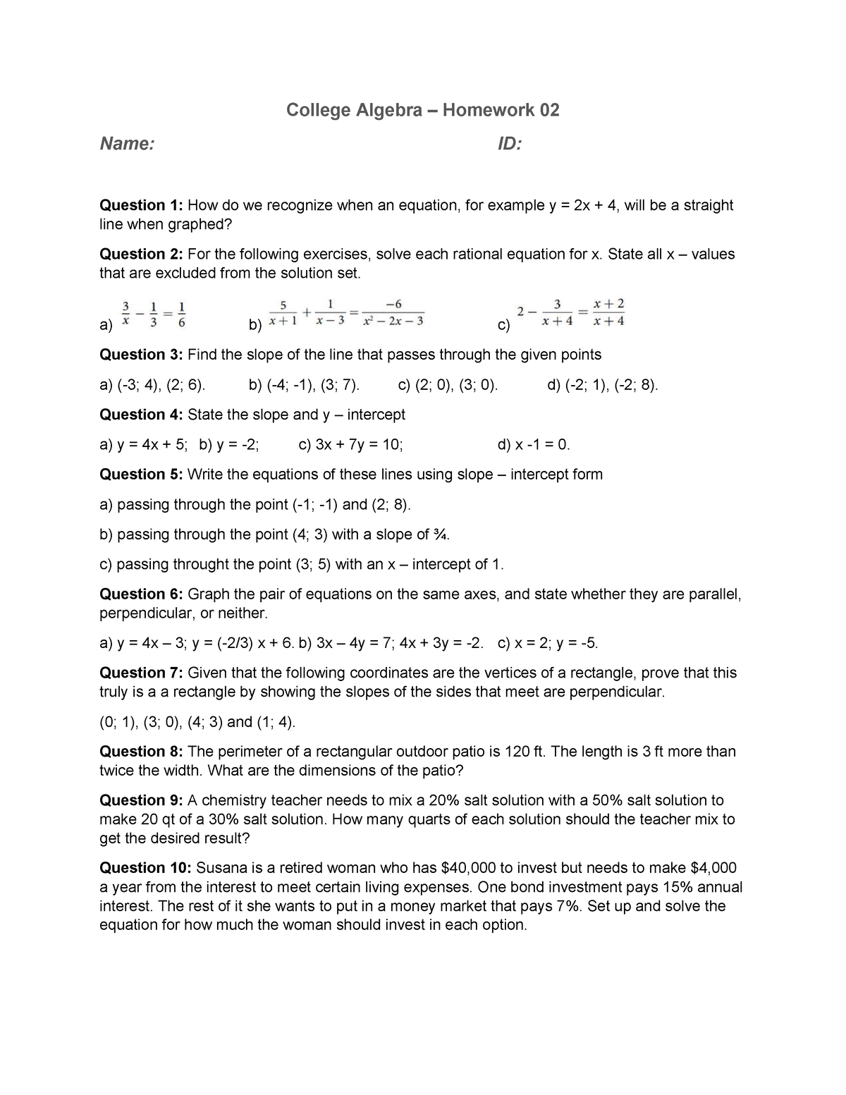 college algebra homework 1.2