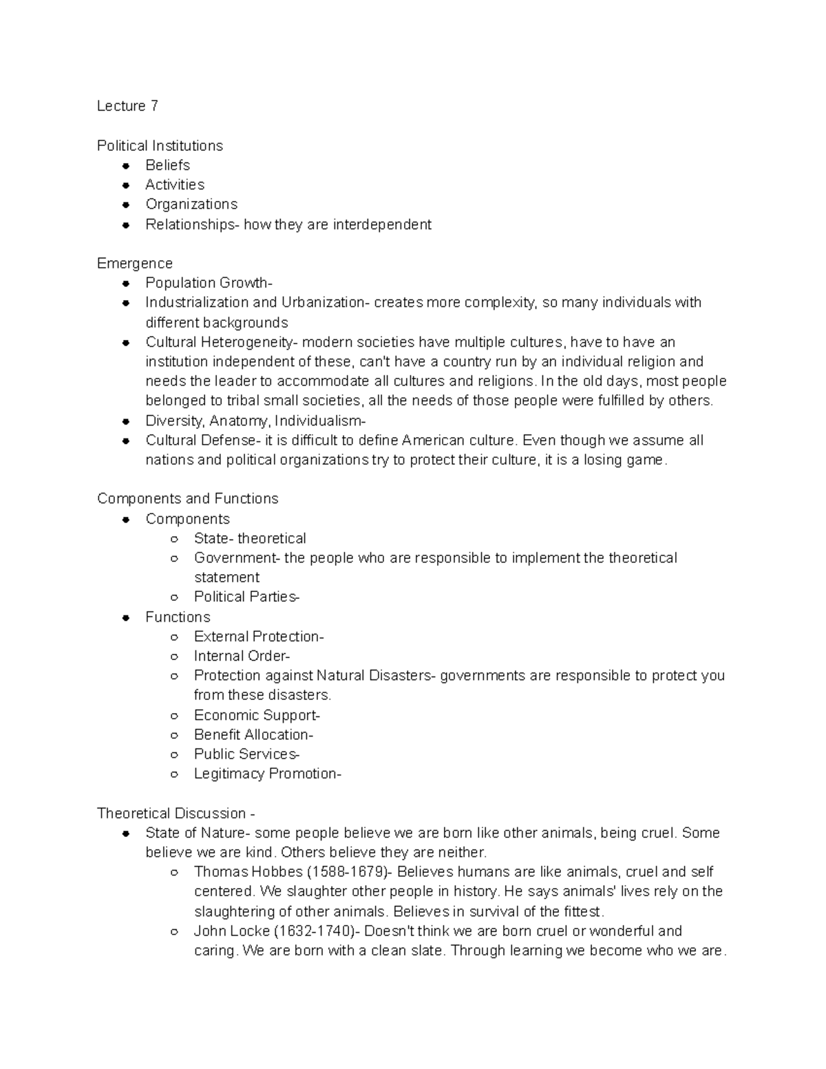 All Notes Exam 2 - Lecture 7 Political Institutions Beliefs Activities ...
