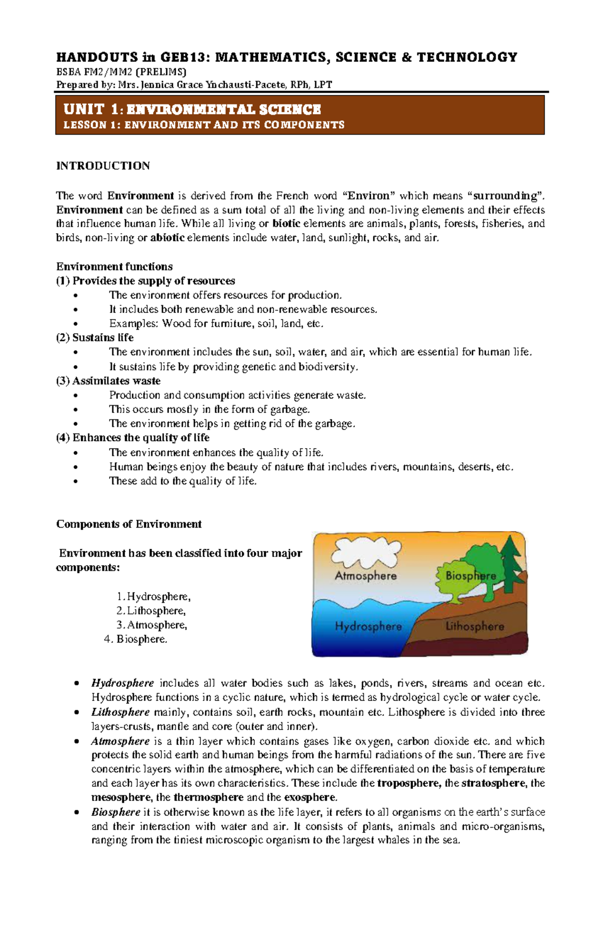 Prelims - Geb13 - Handouts In Geb13: Mathematics, Science & Technology 