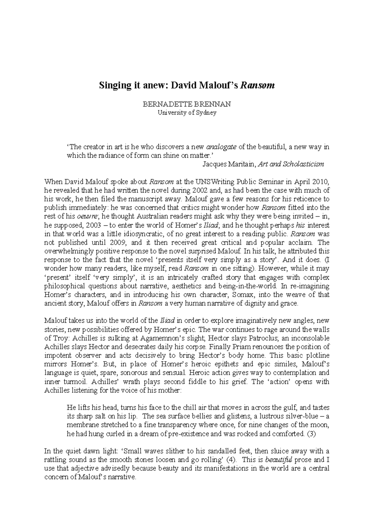 David malouf ransom critical reading - Singing it anew: David Malouf’s ...