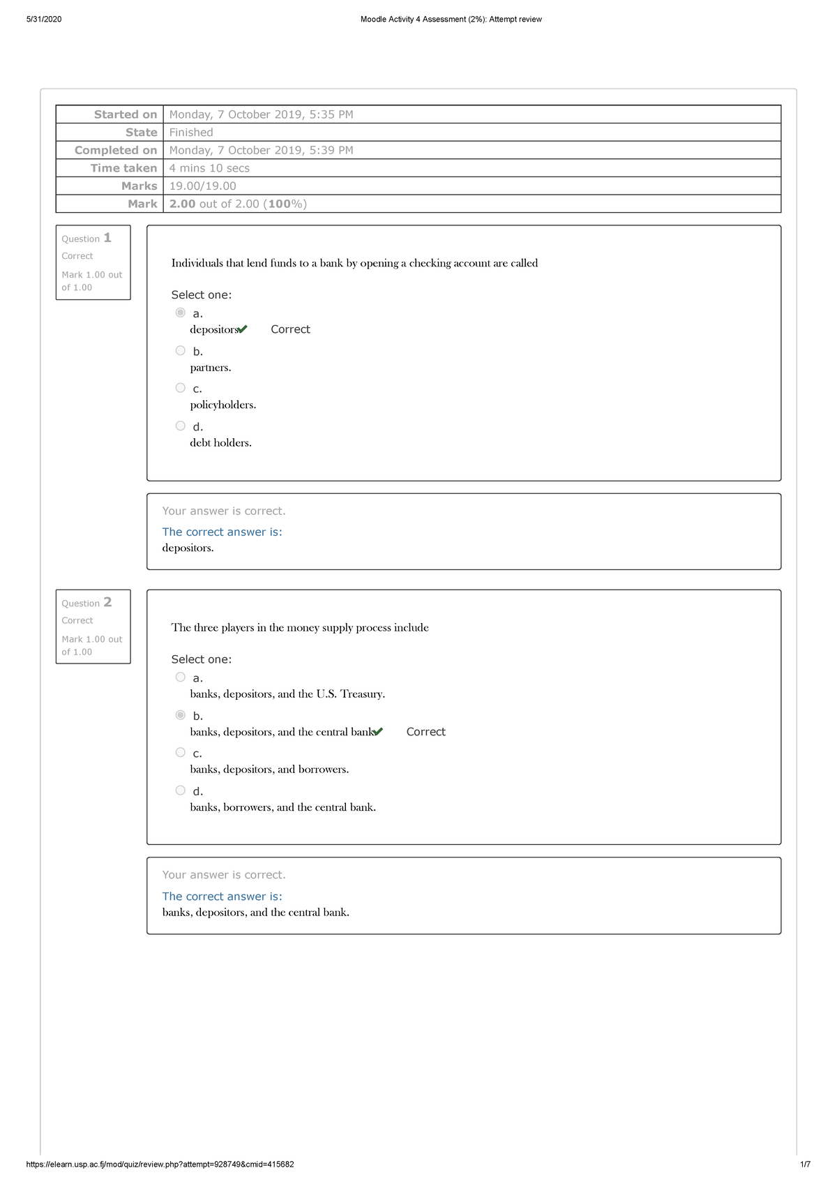 Moodle Activity 4 Assessment (2%) ec 301 - Question 1 Correct Mark 1 ...