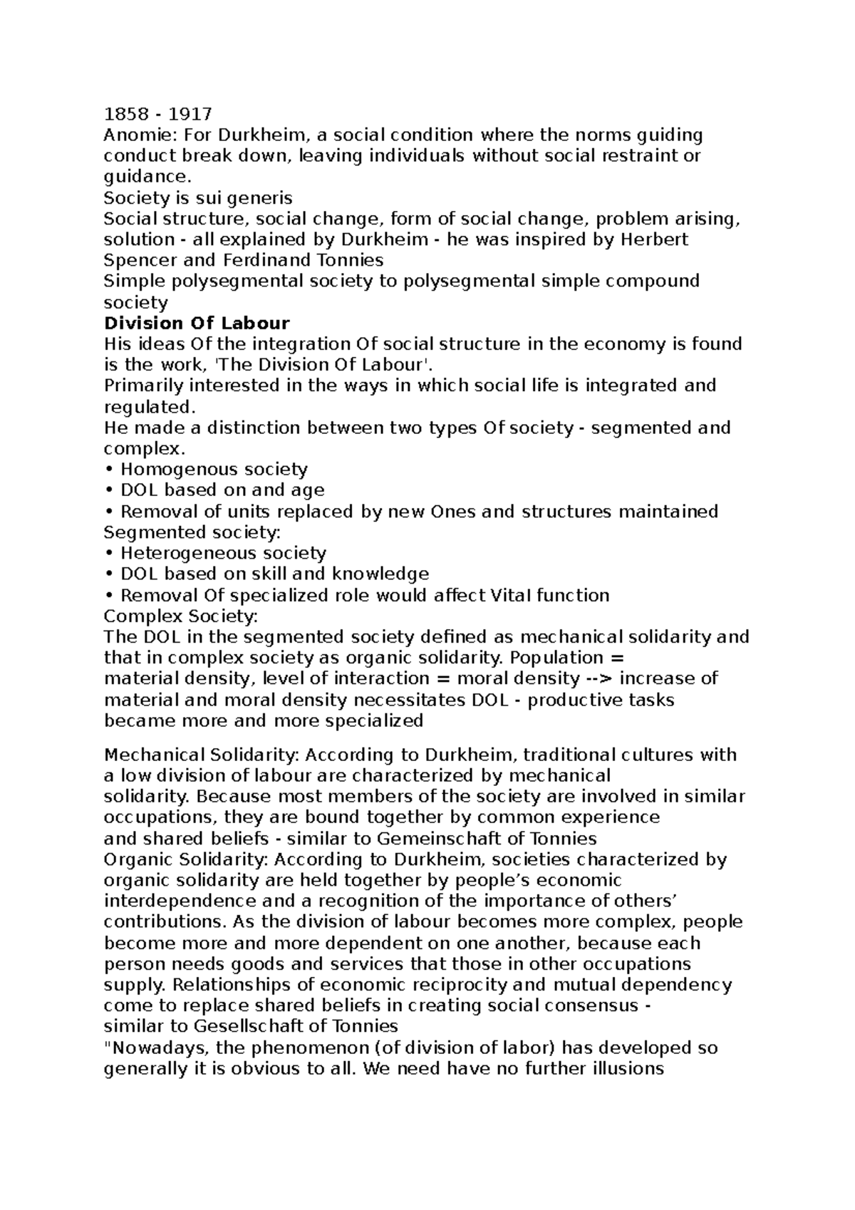 Emile Durkheim - Division of labour, social fact,suicide,religion and ...