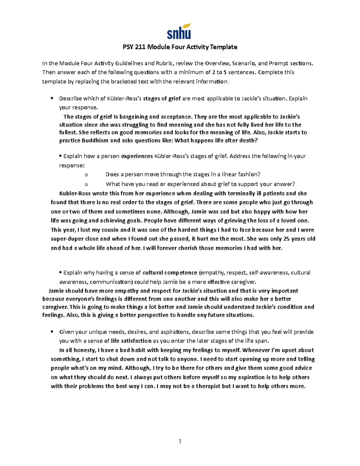 PSY 211 Module Four Activity Template - Then answer each of the ...