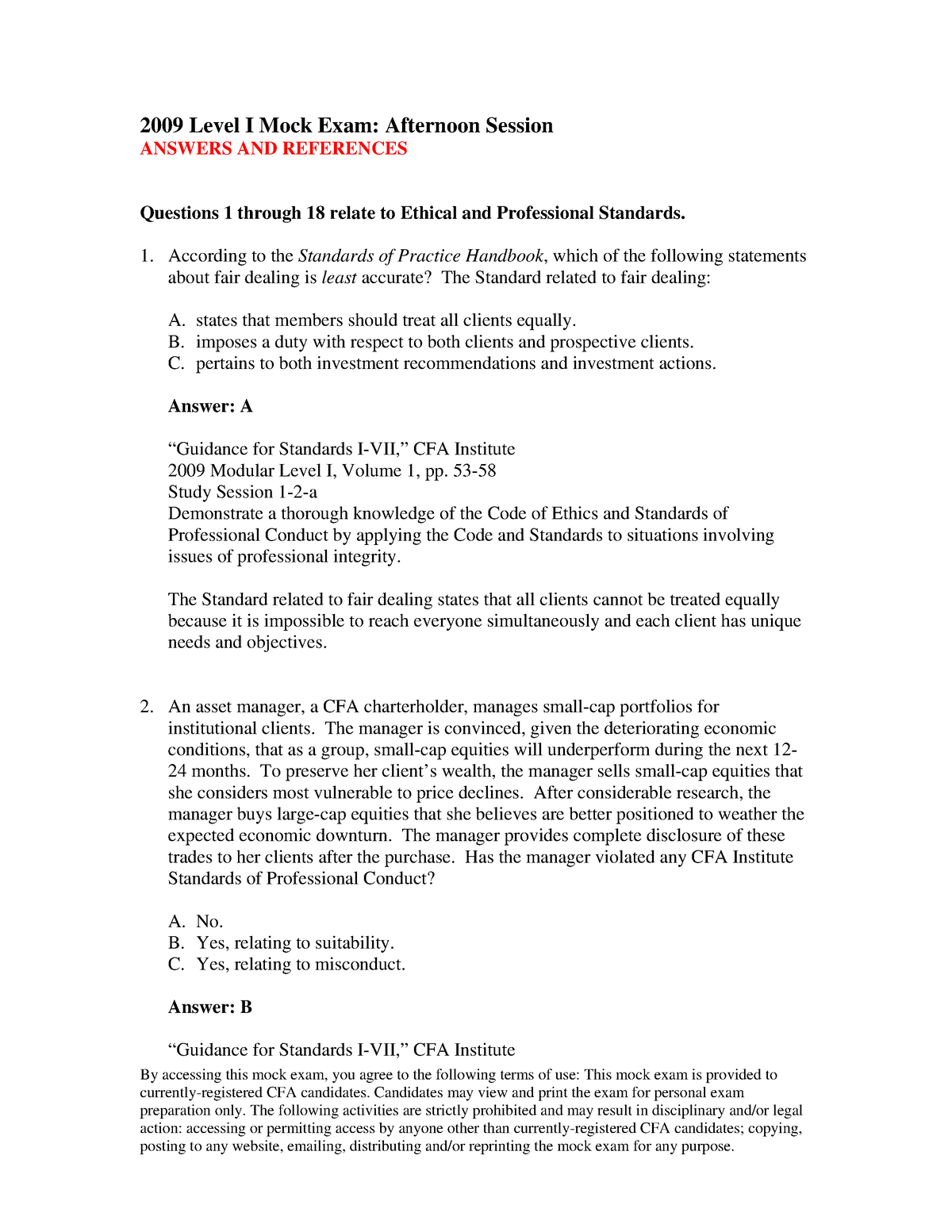 14- 2009 Level I Mock Exam PM - By Accessing This Mock Exam, You Agree ...