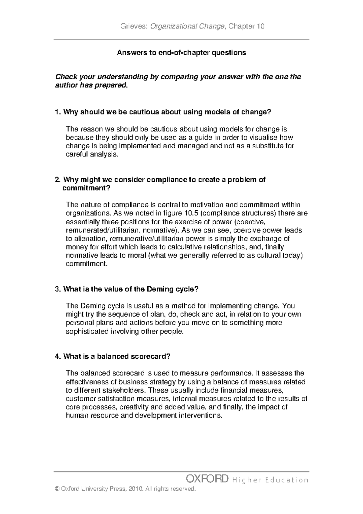 Business Studies - Grieves: Organizational Change , Chapter 10 Answers ...