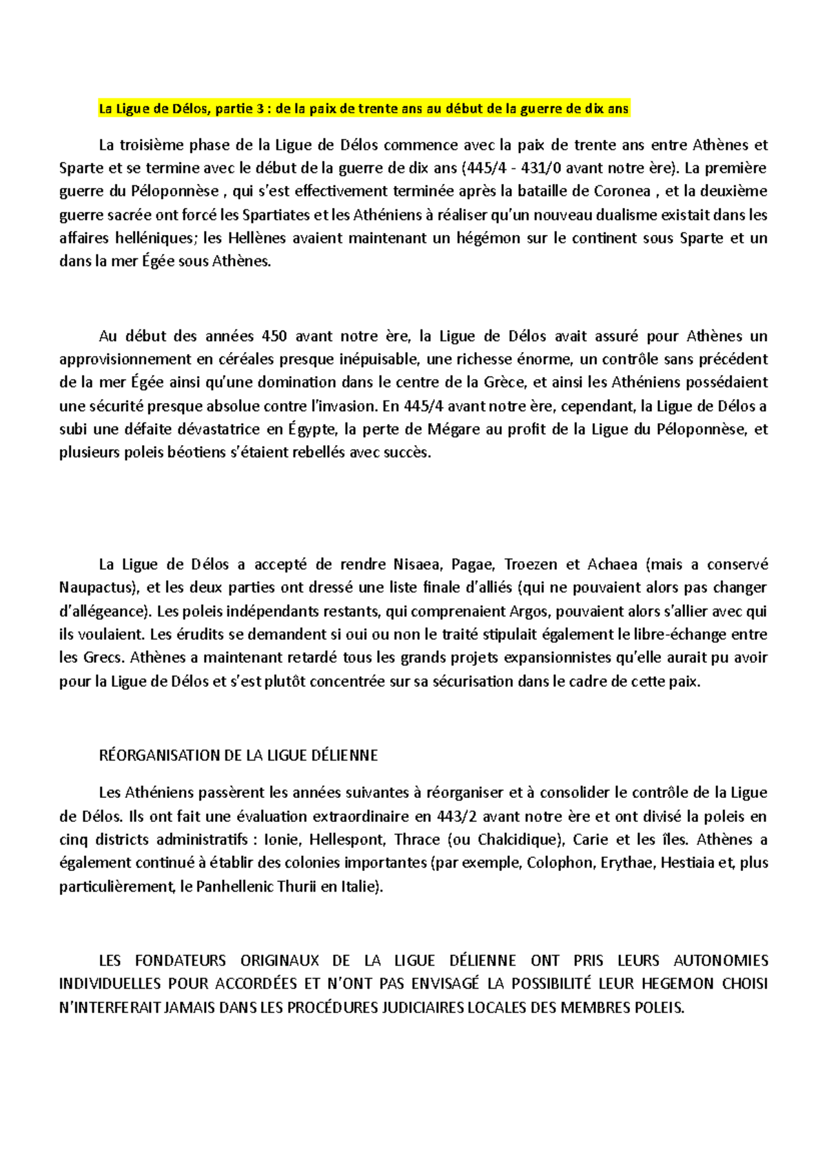 La Ligue de Délos, partie 3 de la paix de trente ans au début de la guerre de dix ans La