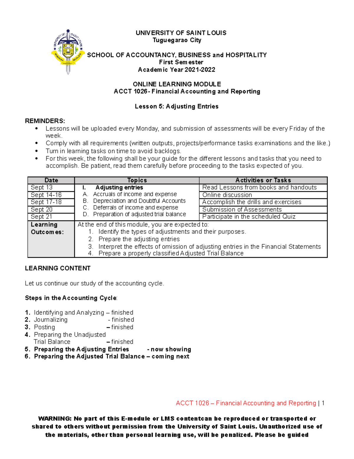 Lesson 5 and 6 Adjusting Entries converted - ACCT 1026 – Financial ...