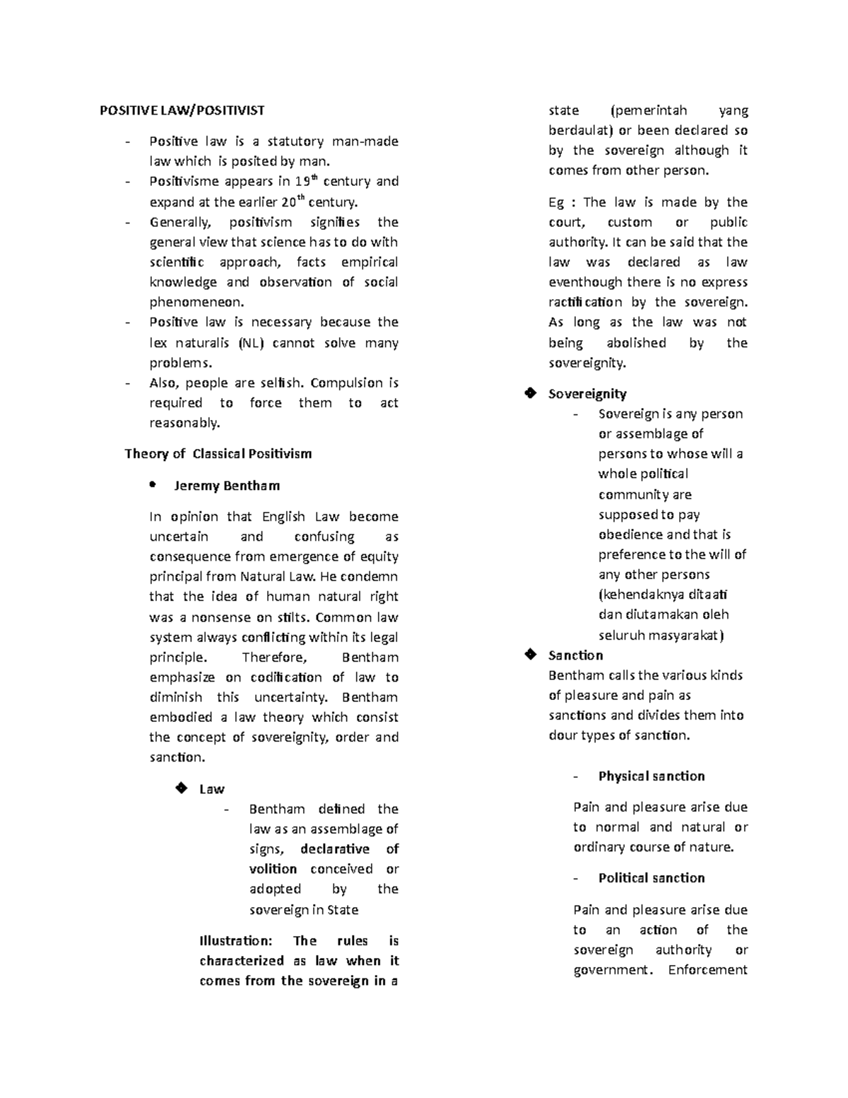 Positive LAW Summary Jurisprudence POSITIVE LAW/POSITIVIST Positive