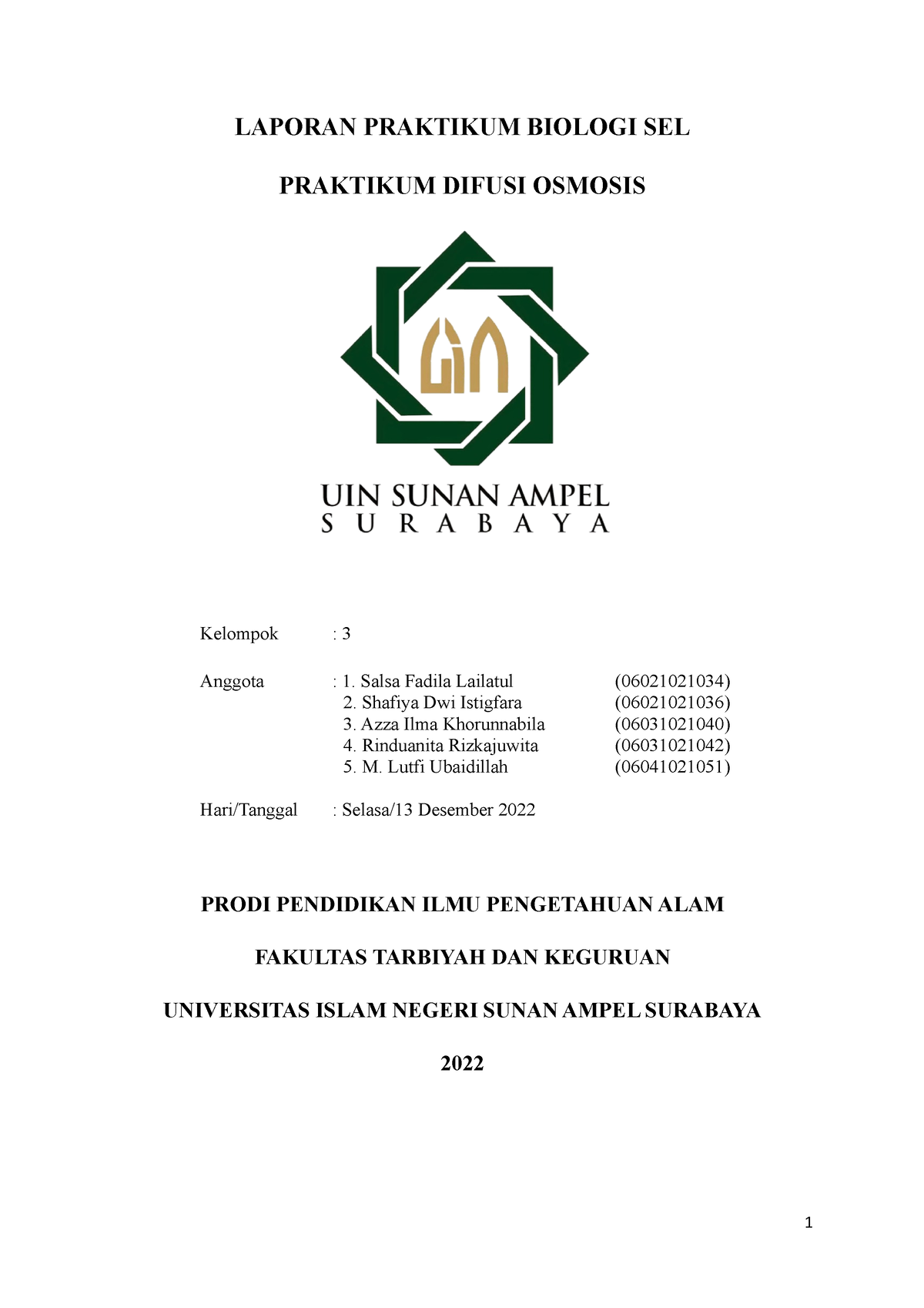 Laporan Praktikum Biologi SEL - LAPORAN PRAKTIKUM BIOLOGI SEL PRAKTIKUM ...