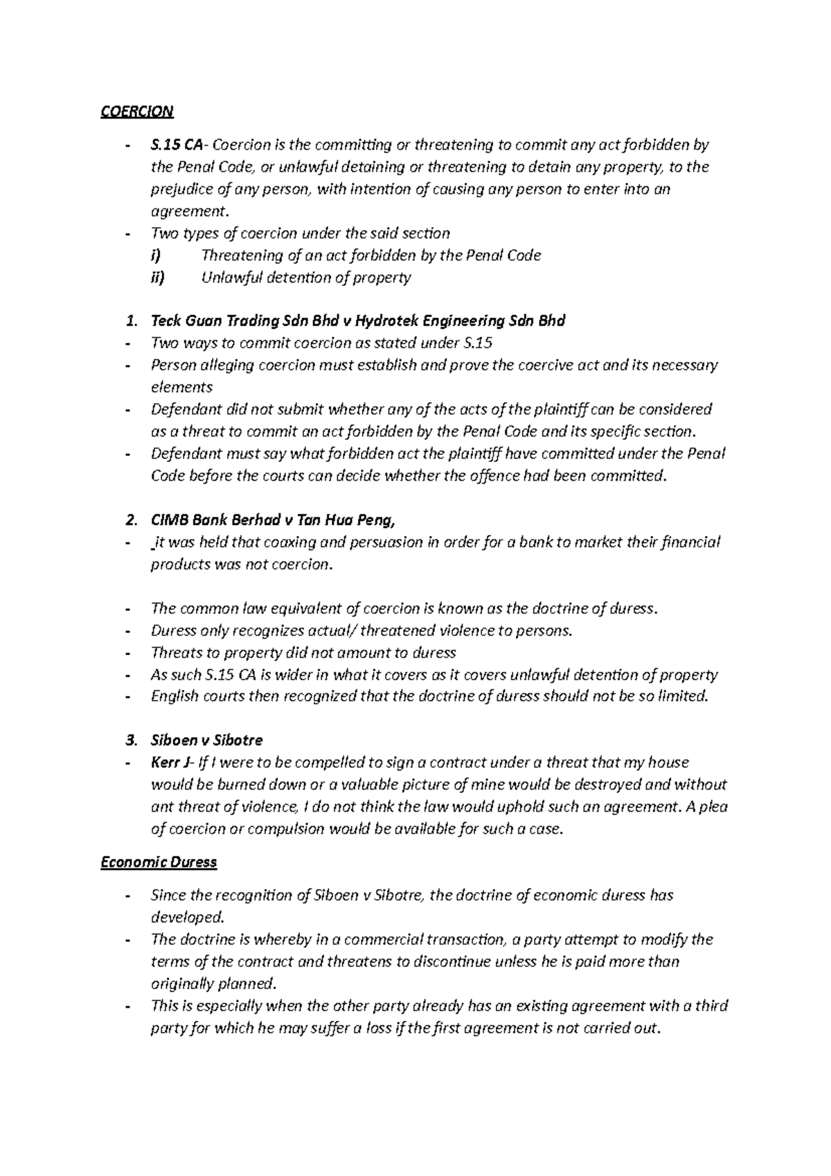 Coercion - Two Types Of Coercion Under The Said Section I) Threatening 