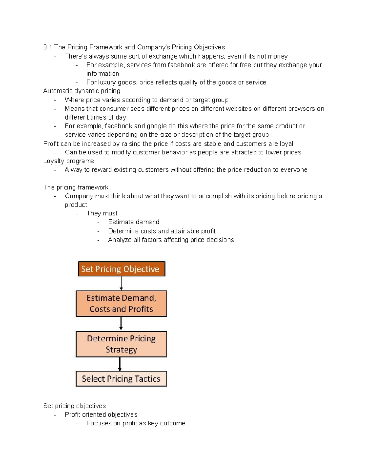 Marketing ch 8 notes - 8 The Pricing Framework and Company’s Pricing ...