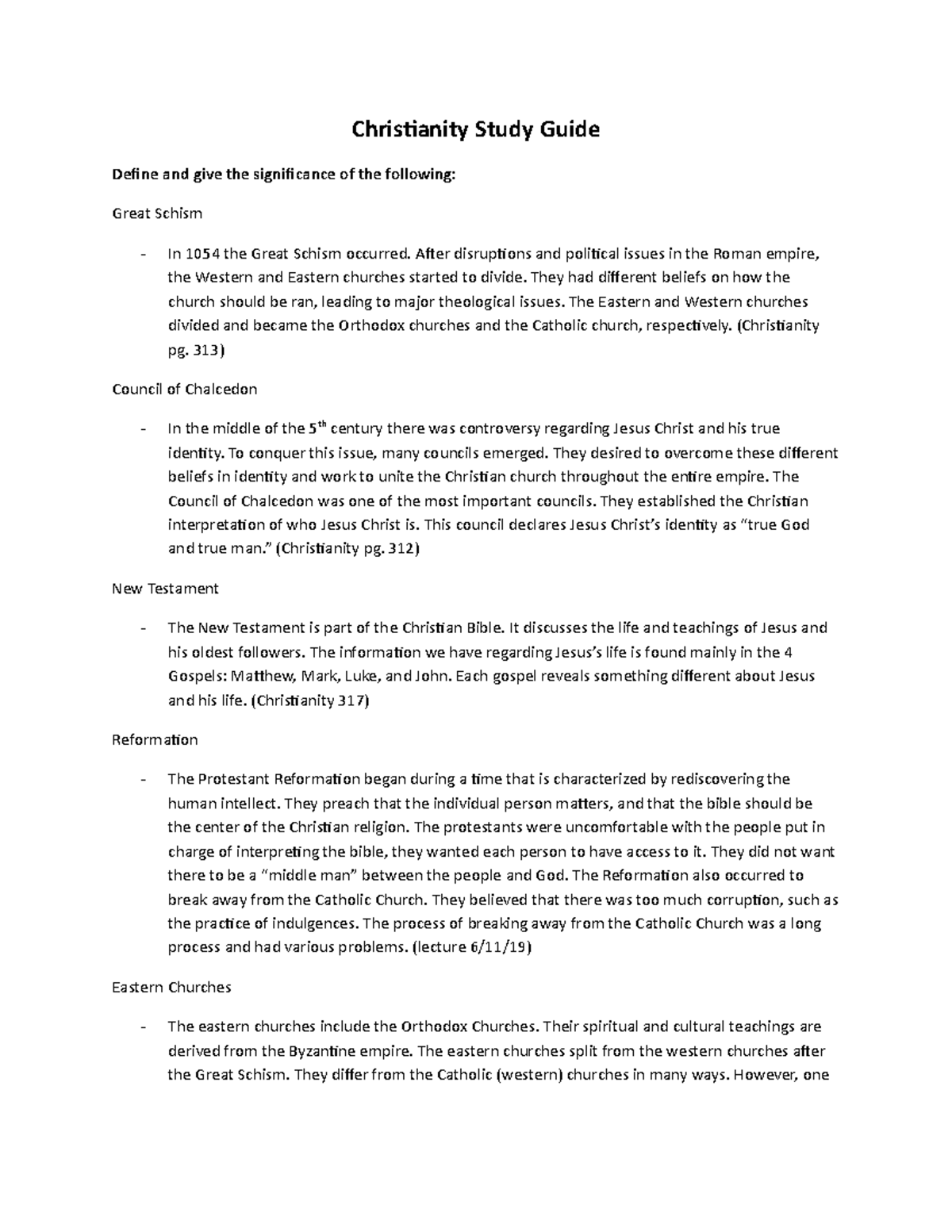 Christianitystudyguide Christianity Study Guide Define and give the significance of the