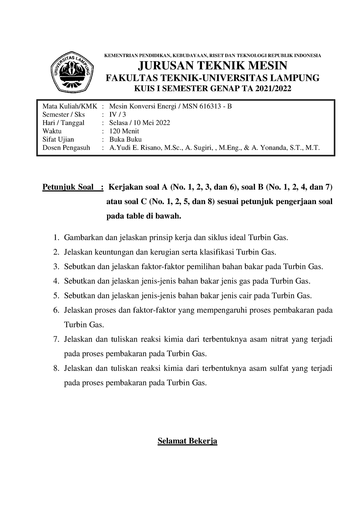 Soal Kuis Mke B Tm616 Genap 2021 2022 Mata Kuliah Kmk Mesin 