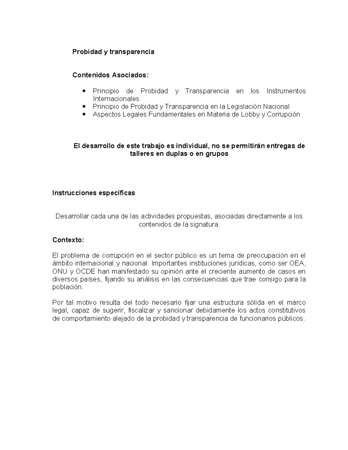 Trabajo probidad y trasparencia - Probidad y transparencia Contenidos ...