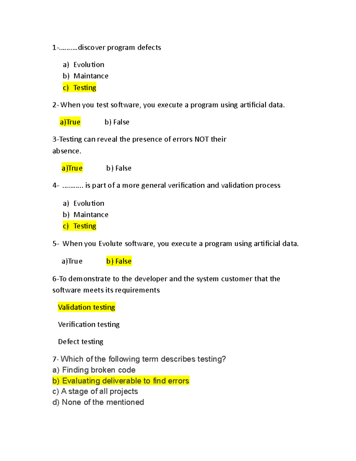 mcq for Testing Part1 very good for practise - 1-......... program ...