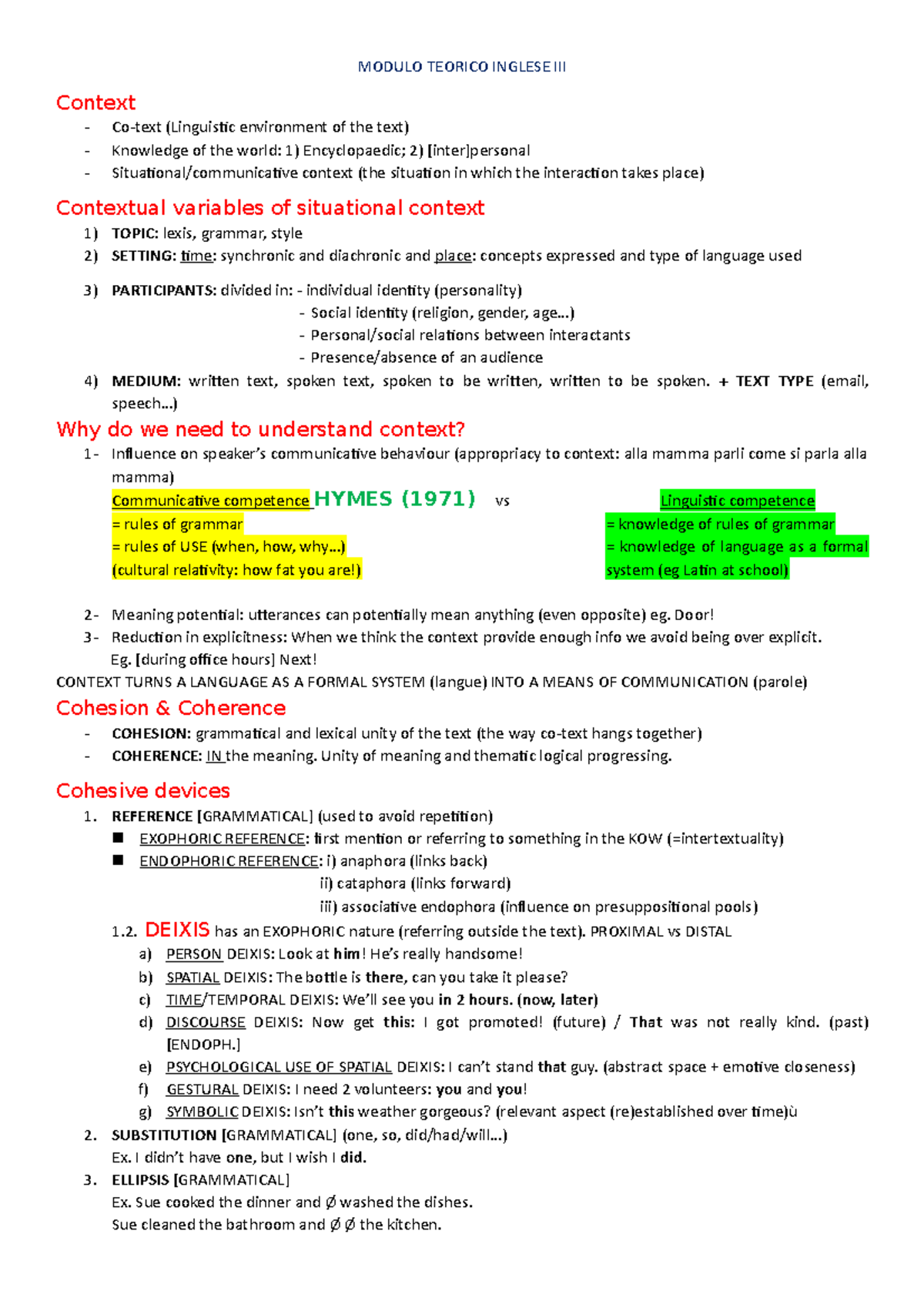 Modulo Teorico Inglese Iii - Modulo Teorico Inglese Iii Context Co-text 