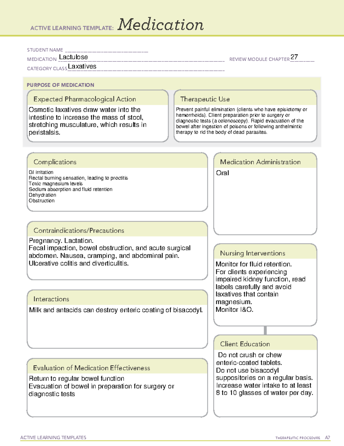 Ati Medication Template - Active Learning Templates Therapeutic 