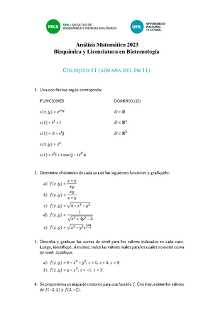 AM- Coloquios 3 - An ́alisis Matem ́atico 2023 Bioqu ́ımica y ...