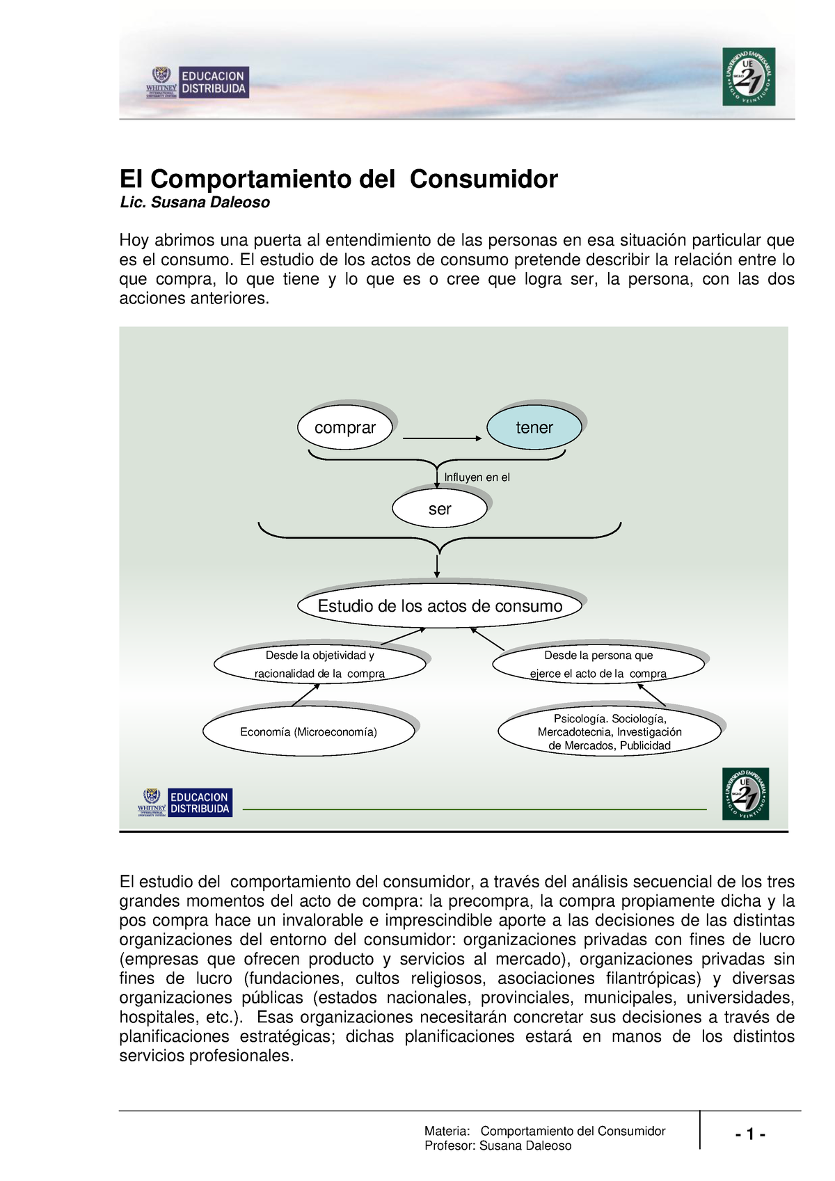 Lectura 1 - El Comportamiento Del Consumidor - Materia: Comportamiento ...