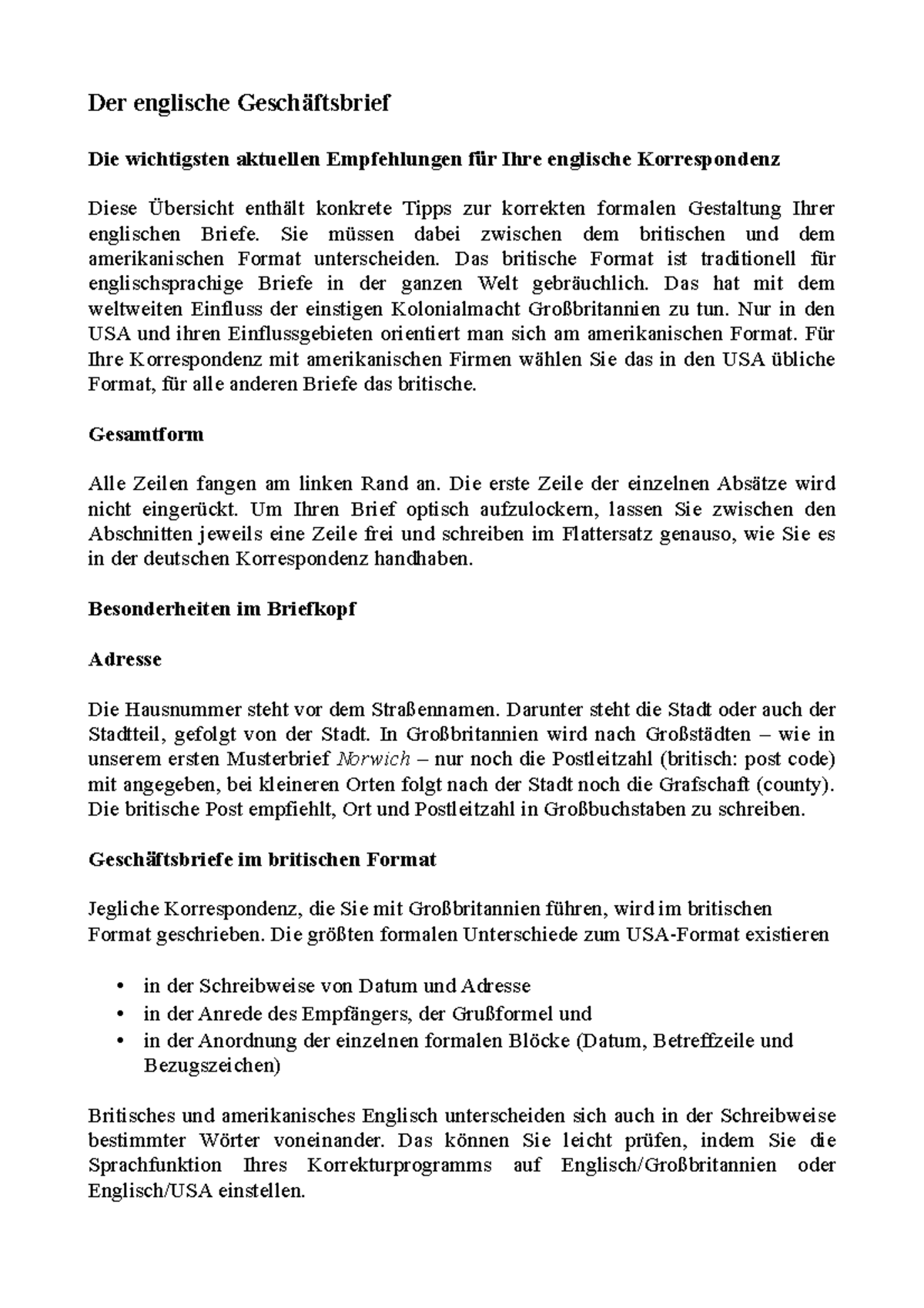 Englischer Geschaftsbrief Pdf Studocu