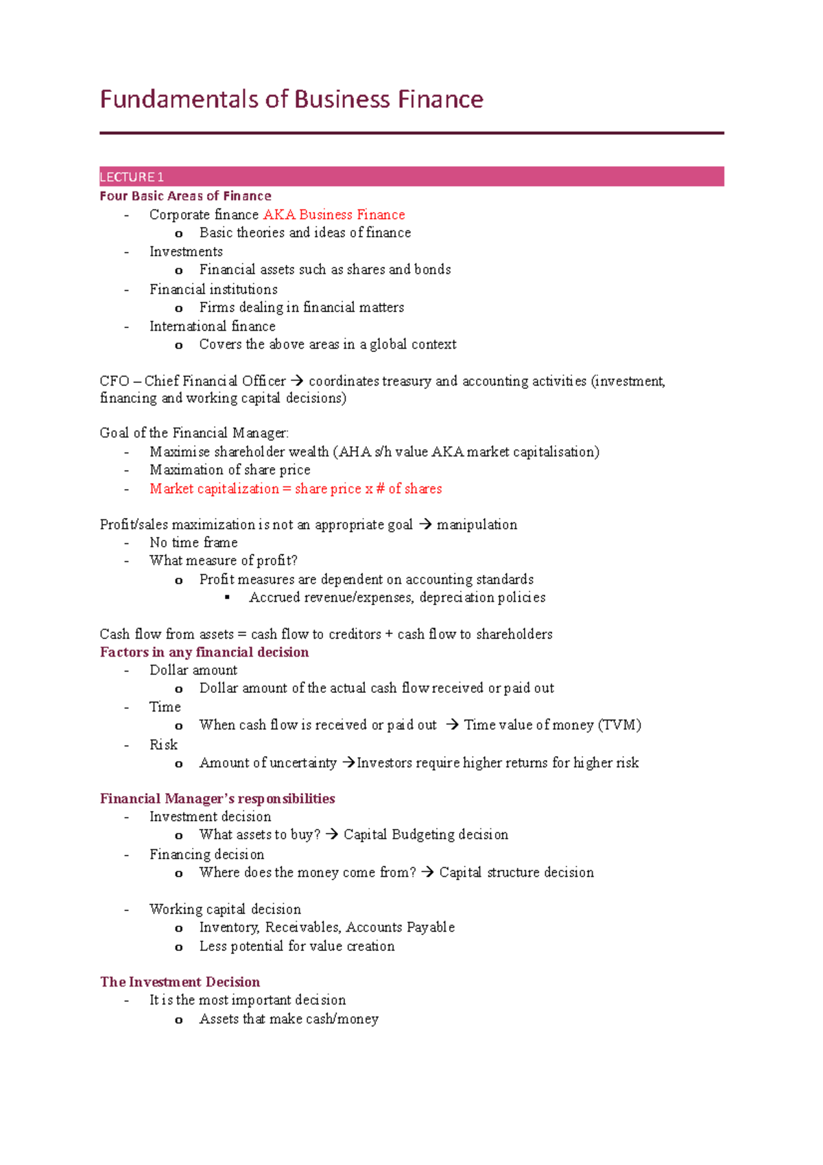 Fundamentals of Business Finance full notes - Fundamentals of Business ...