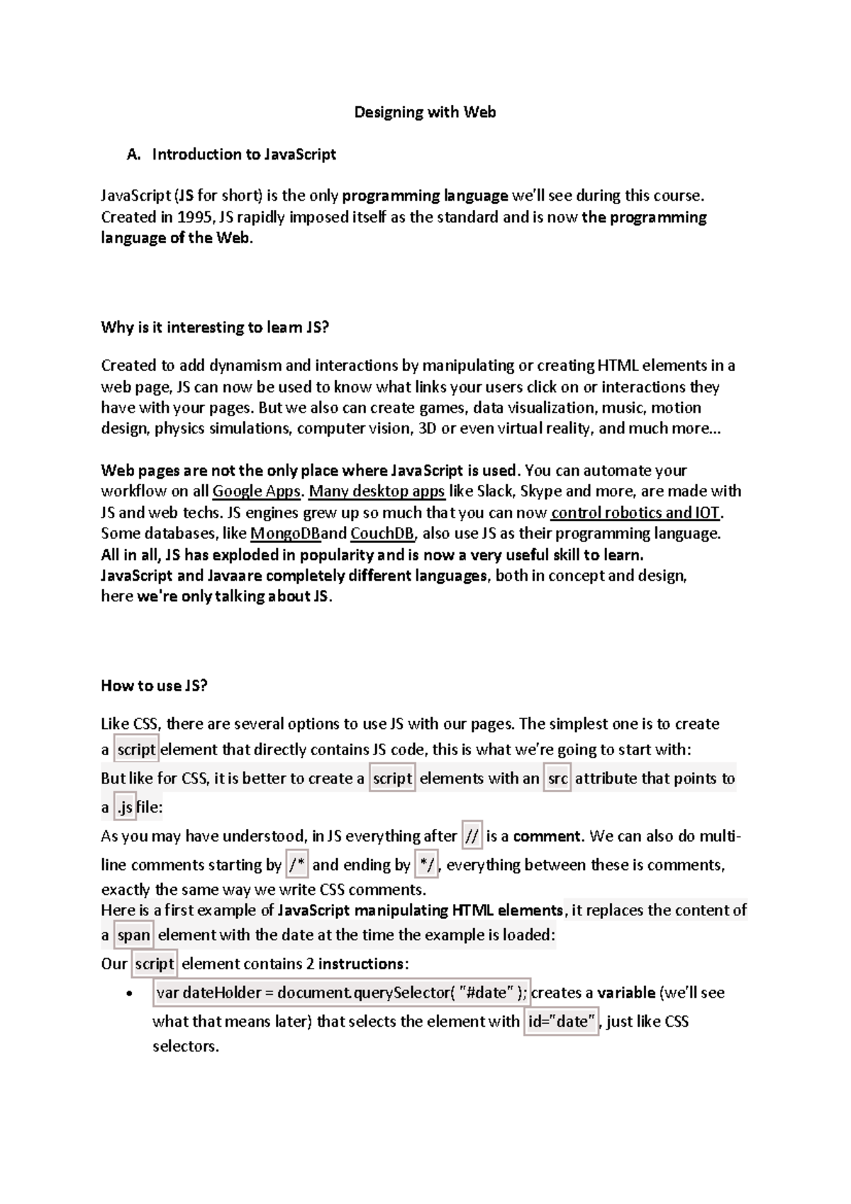 Introduction to Java Script and Variables and Conditions - Designing ...