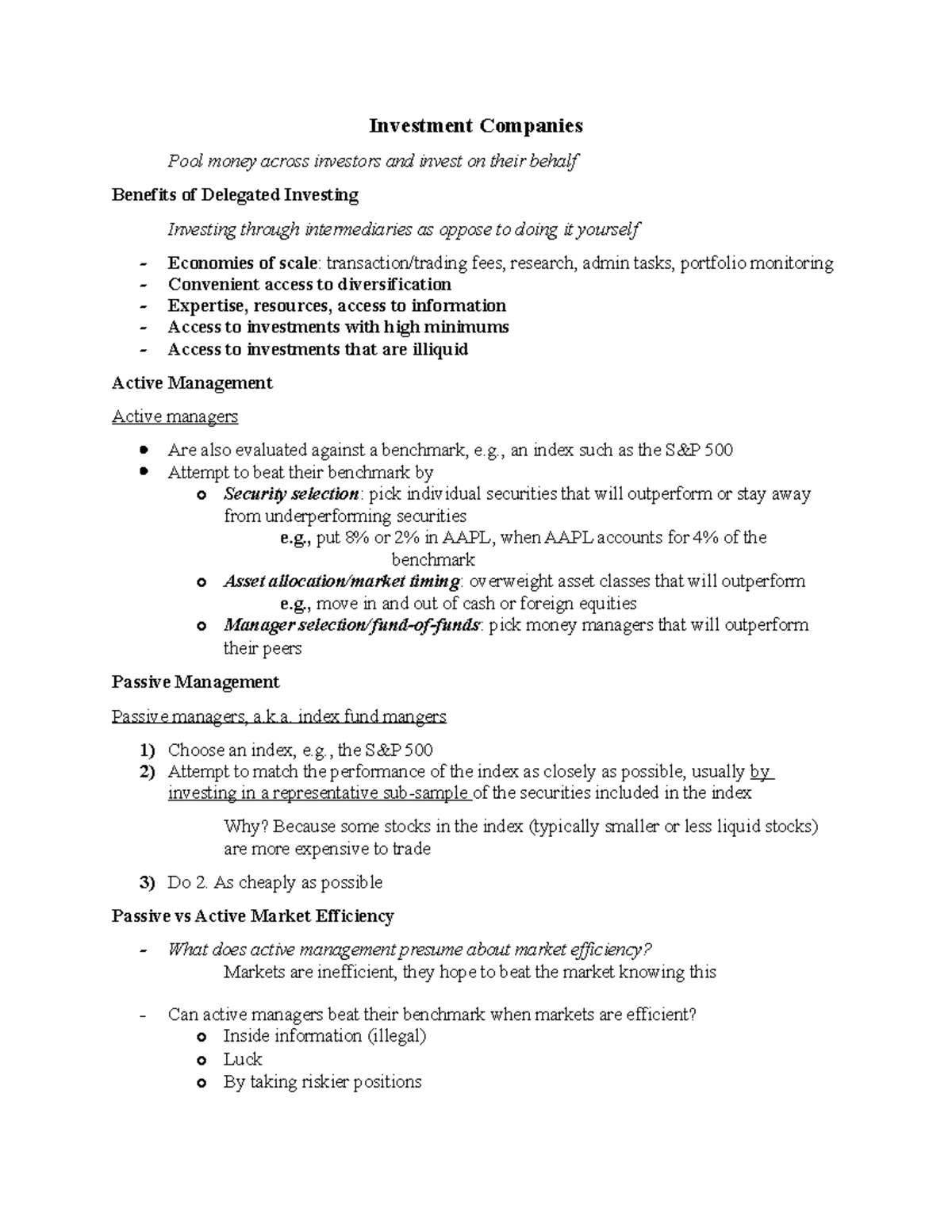 Chapter 4 Investment Companies Investment Companies Pool money