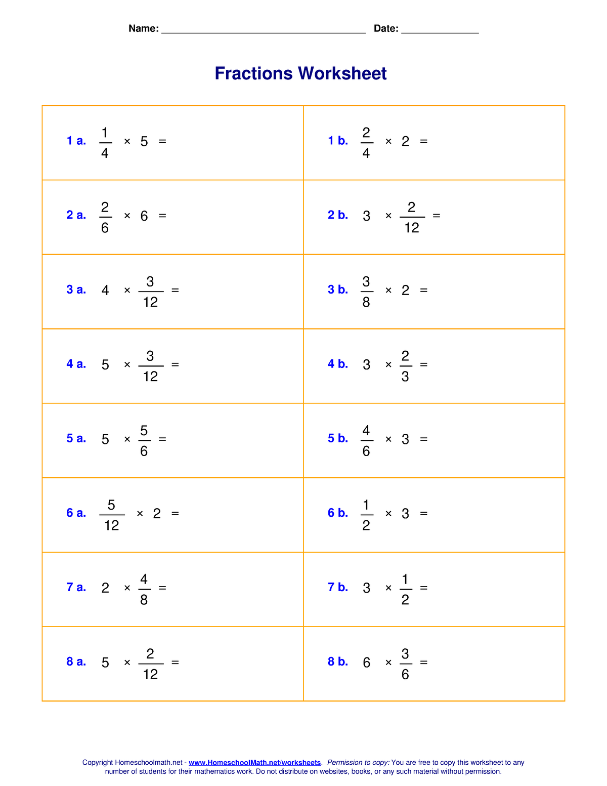 Multiply Fraction Whole Number Easy - Name ...