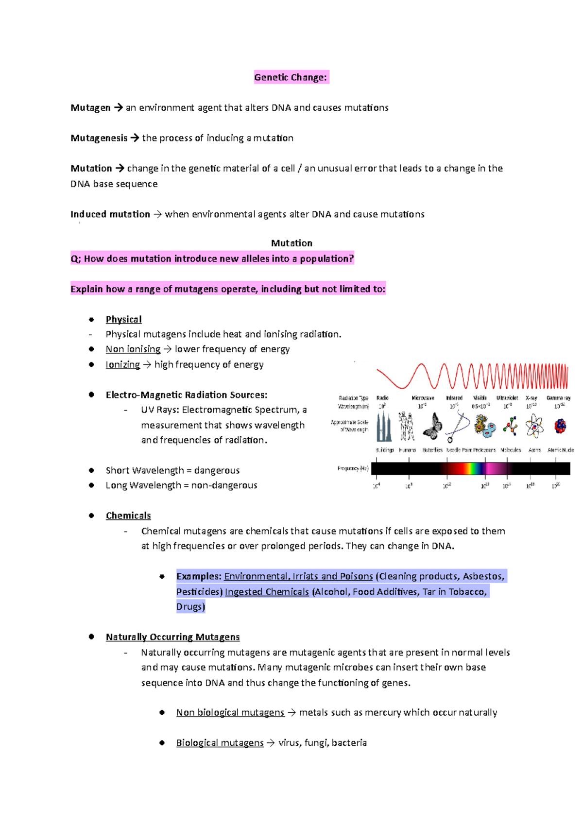 Genetic Change - Genetic Change: Mutagen → an environment agent that ...