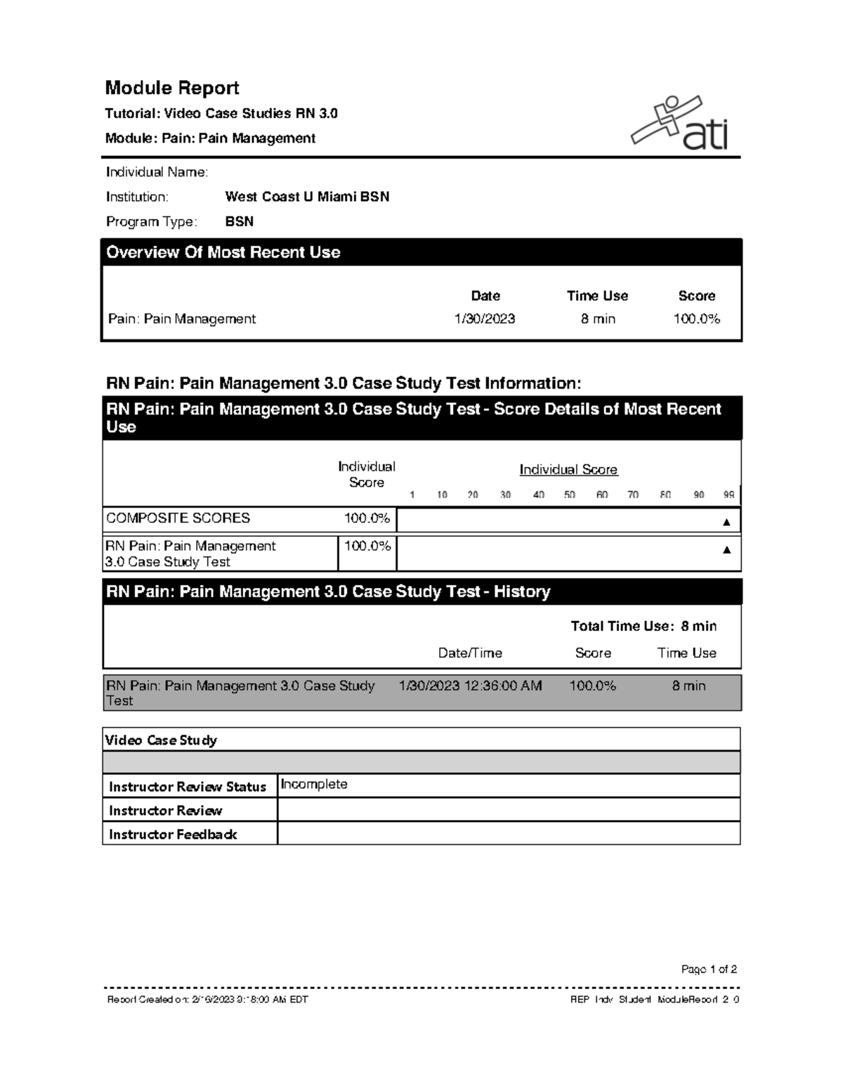 pain management 3.0 case study test